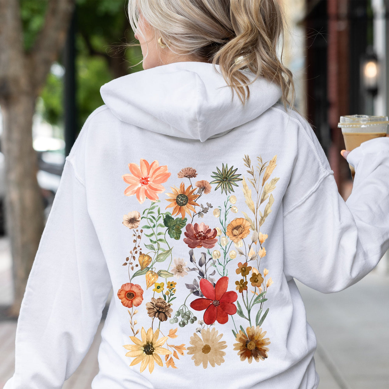 Dried Wildflower Meadow Nature Floral Pressed Leaves Botanical Garden Scene Hoodie