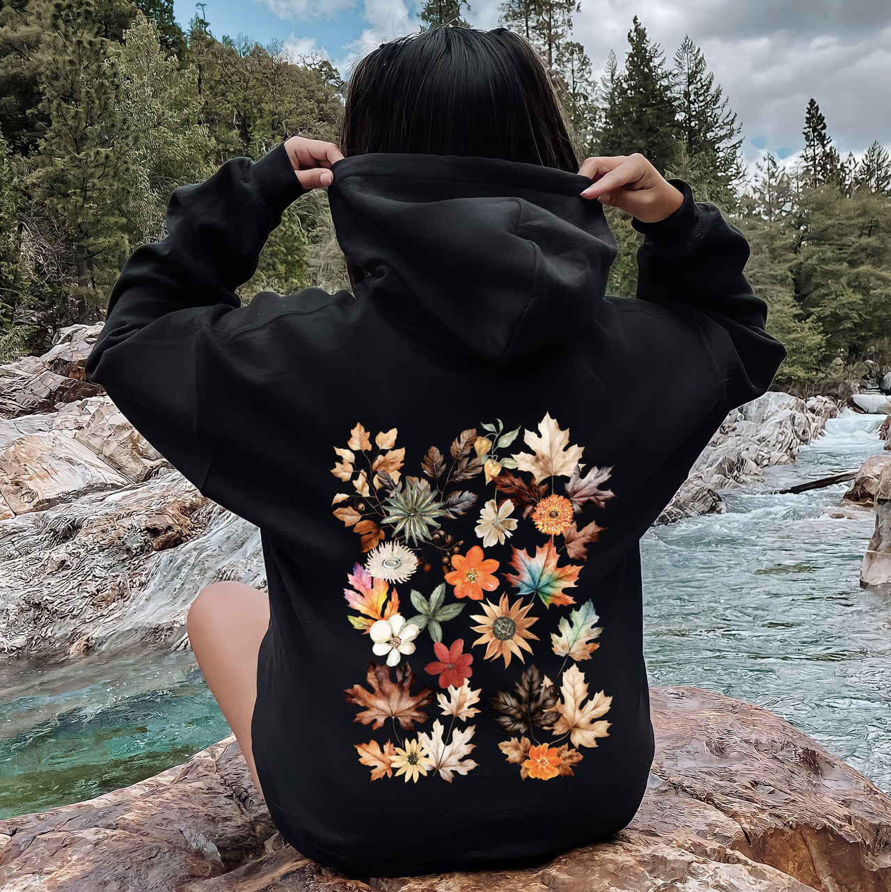 Lush Leaves Artistic Floral Print Graphic Hoodie With Soft Fleece Interior For Cozy Comfort