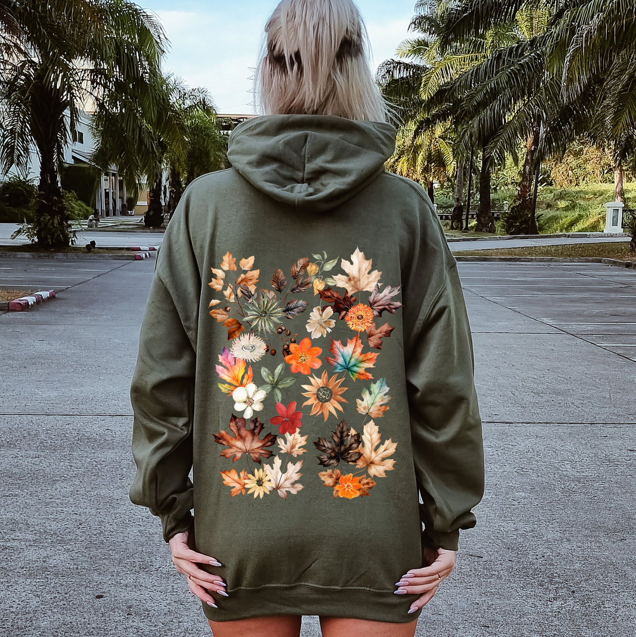 Lush Leaves Artistic Floral Print Graphic Hoodie With Soft Fleece Interior For Cozy Comfort