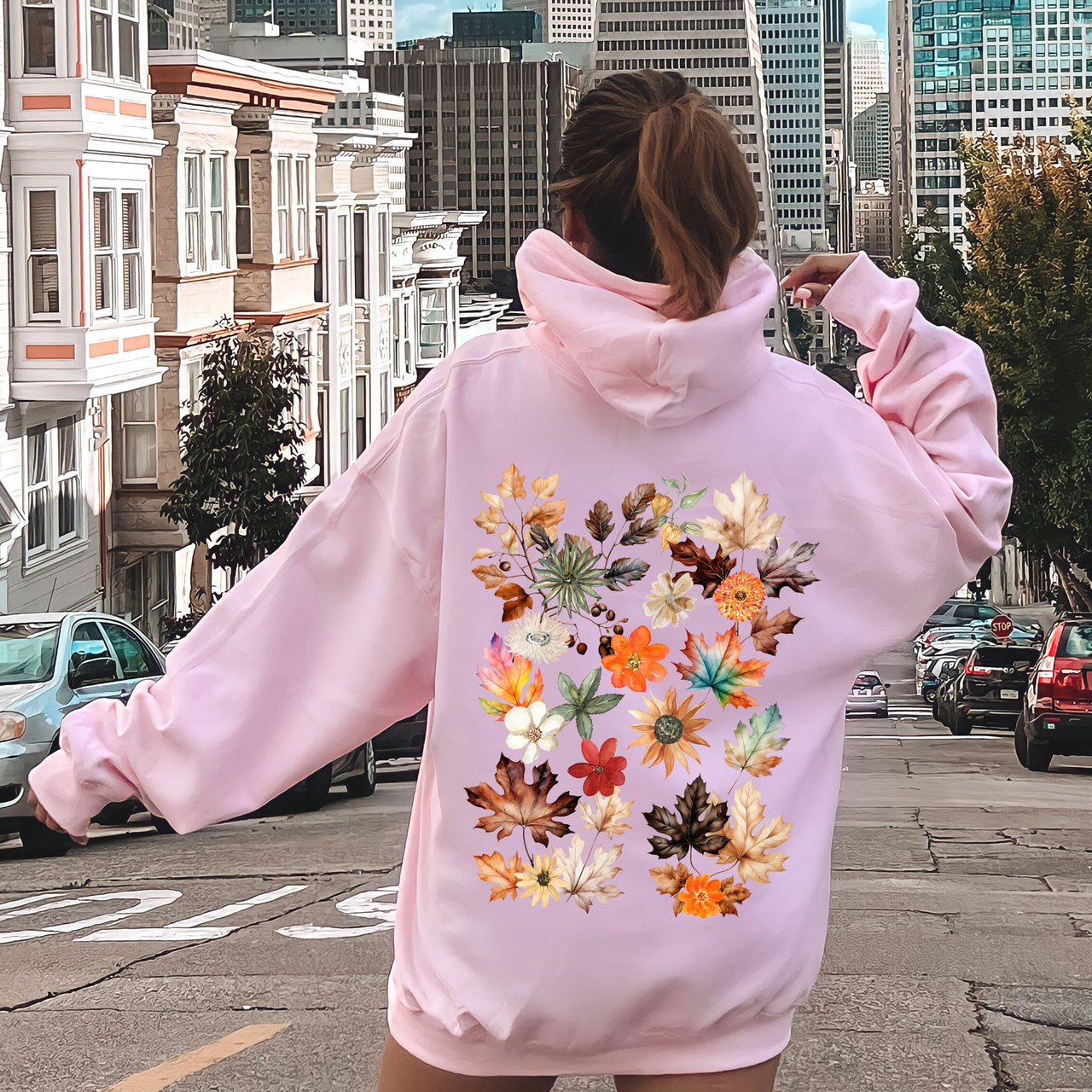 Lush Leaves Artistic Floral Print Graphic Hoodie With Soft Fleece Interior For Cozy Comfort