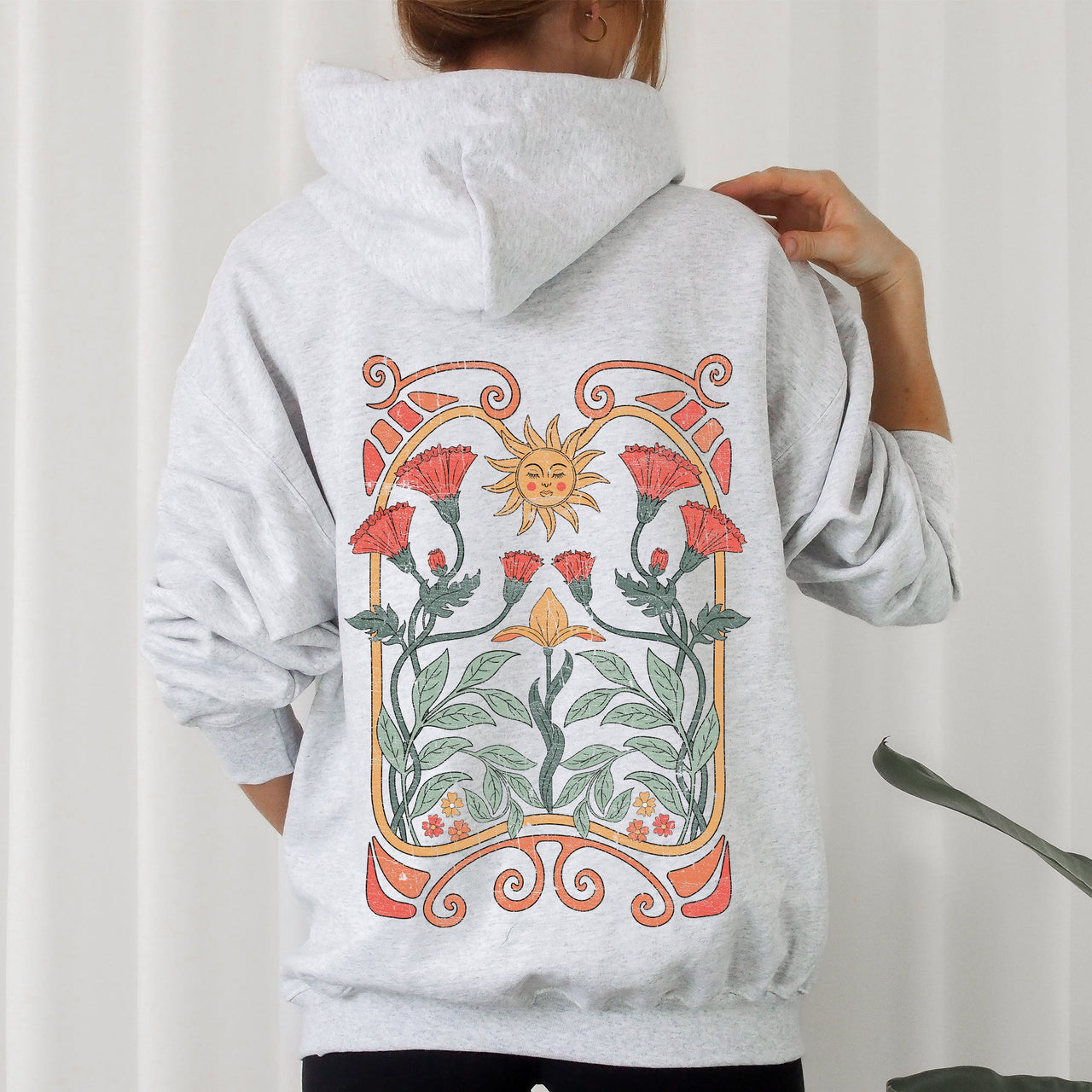 Sun Art Deco Celestial Art Nouveau Sunrise Spectrum Kaleidoscopic Vintage Graphic Hoodie