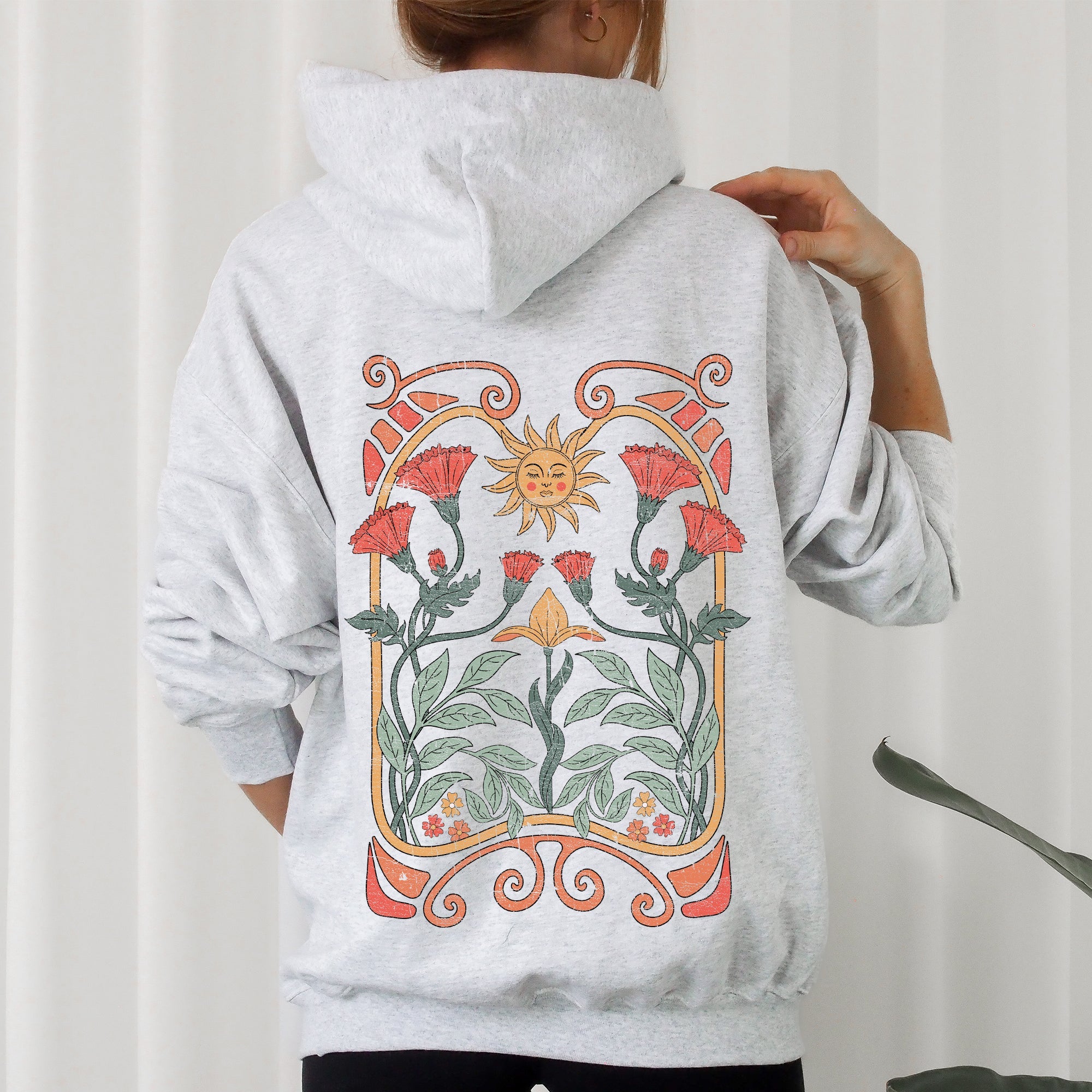 Sun Art Deco Celestial Art Nouveau Sunrise Spectrum Kaleidoscopic Vintage Graphic Hoodie
