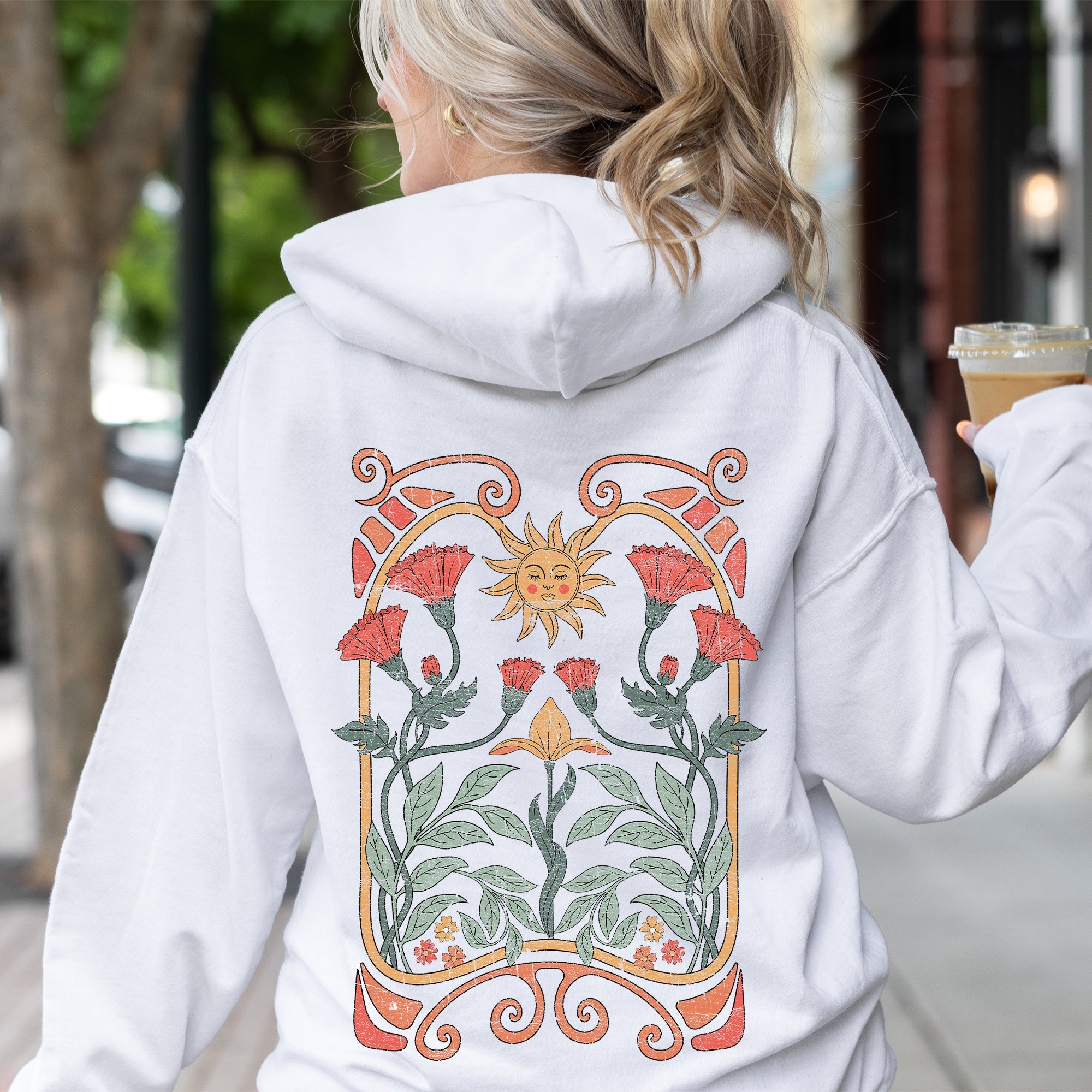Sun Art Deco Celestial Art Nouveau Sunrise Spectrum Kaleidoscopic Vintage Graphic Hoodie