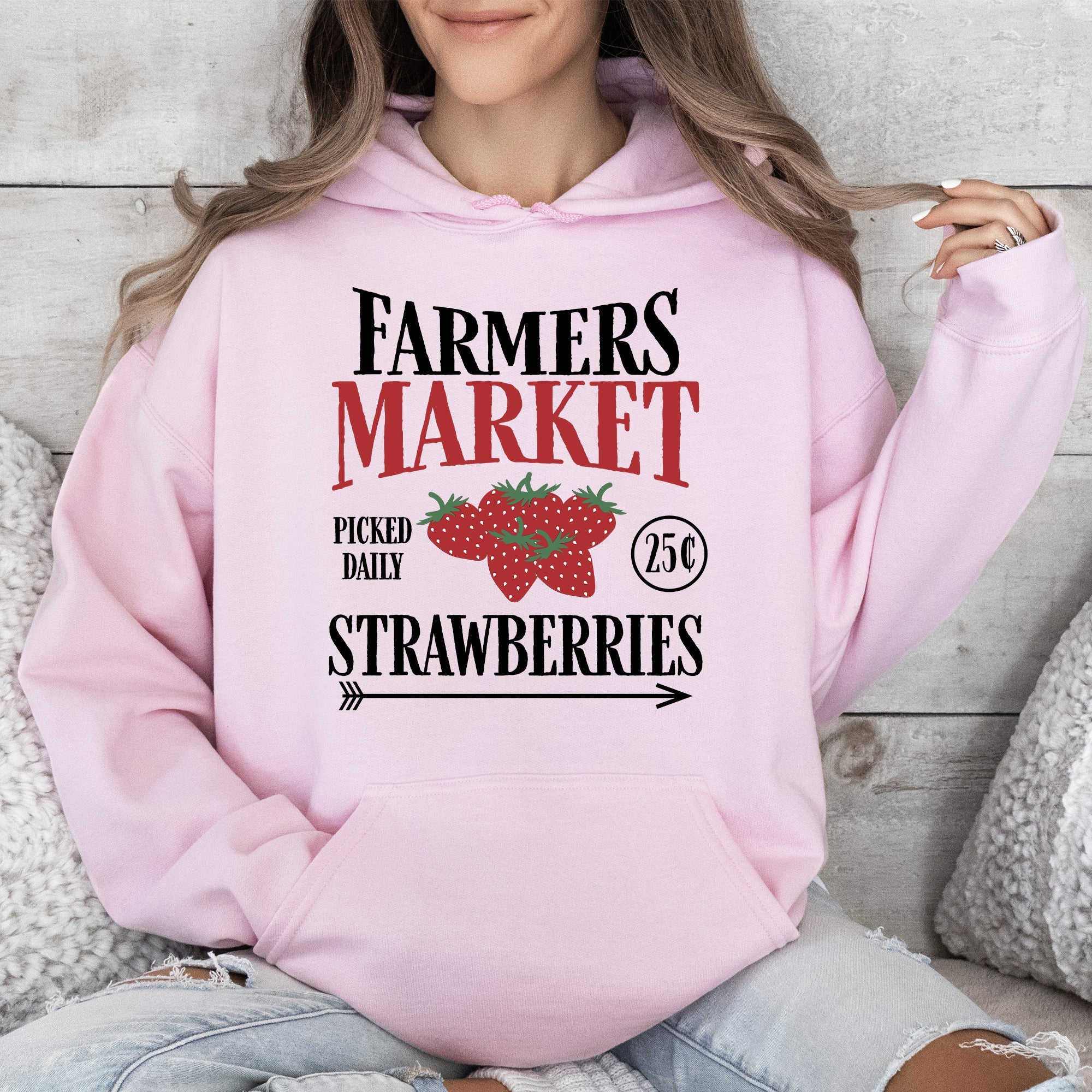 Farmers Market Fresh Strawberries Berries Farm Life Illustration Art Graphic Hoodie