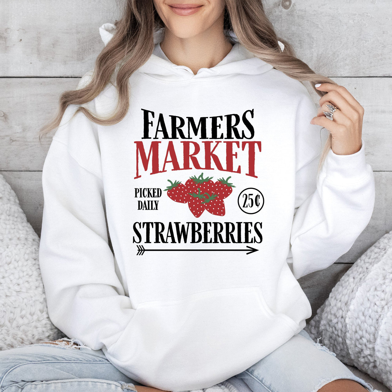 Farmers Market Fresh Strawberries Berries Farm Life Illustration Art Graphic Hoodie