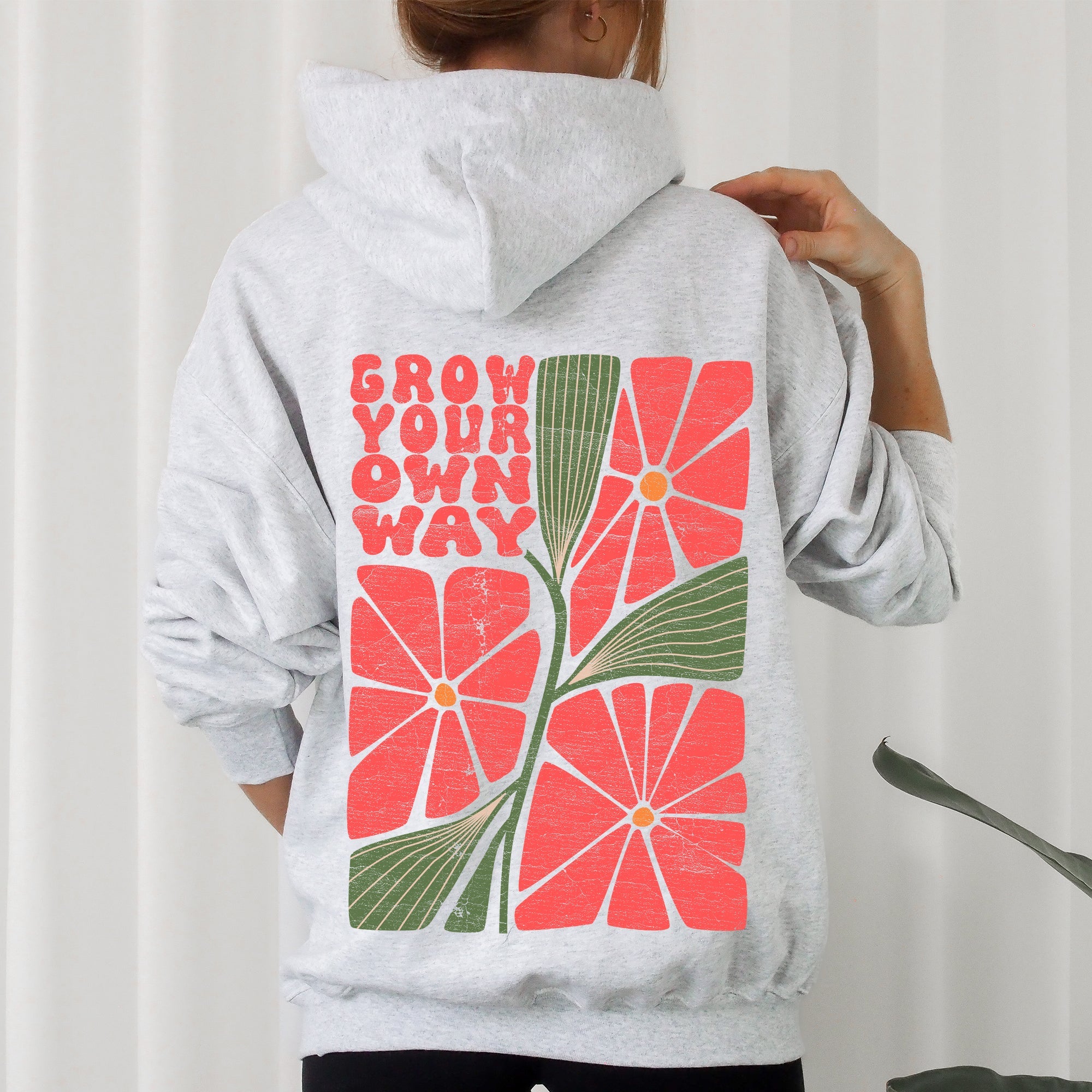 Grow Your Own Way, Retro Flowers Graphic Hoodie