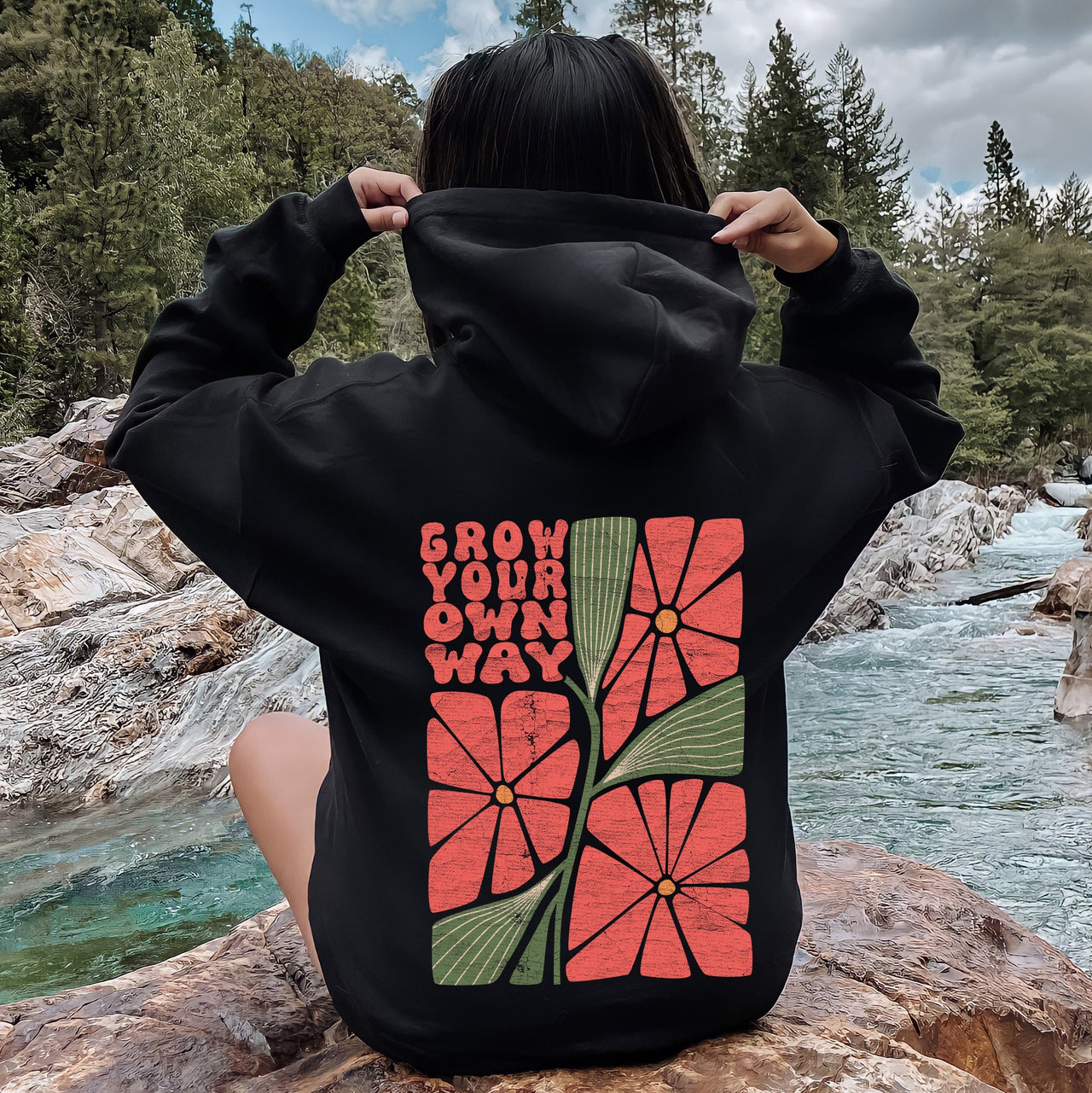 Grow Your Own Way, Retro Flowers Graphic Hoodie