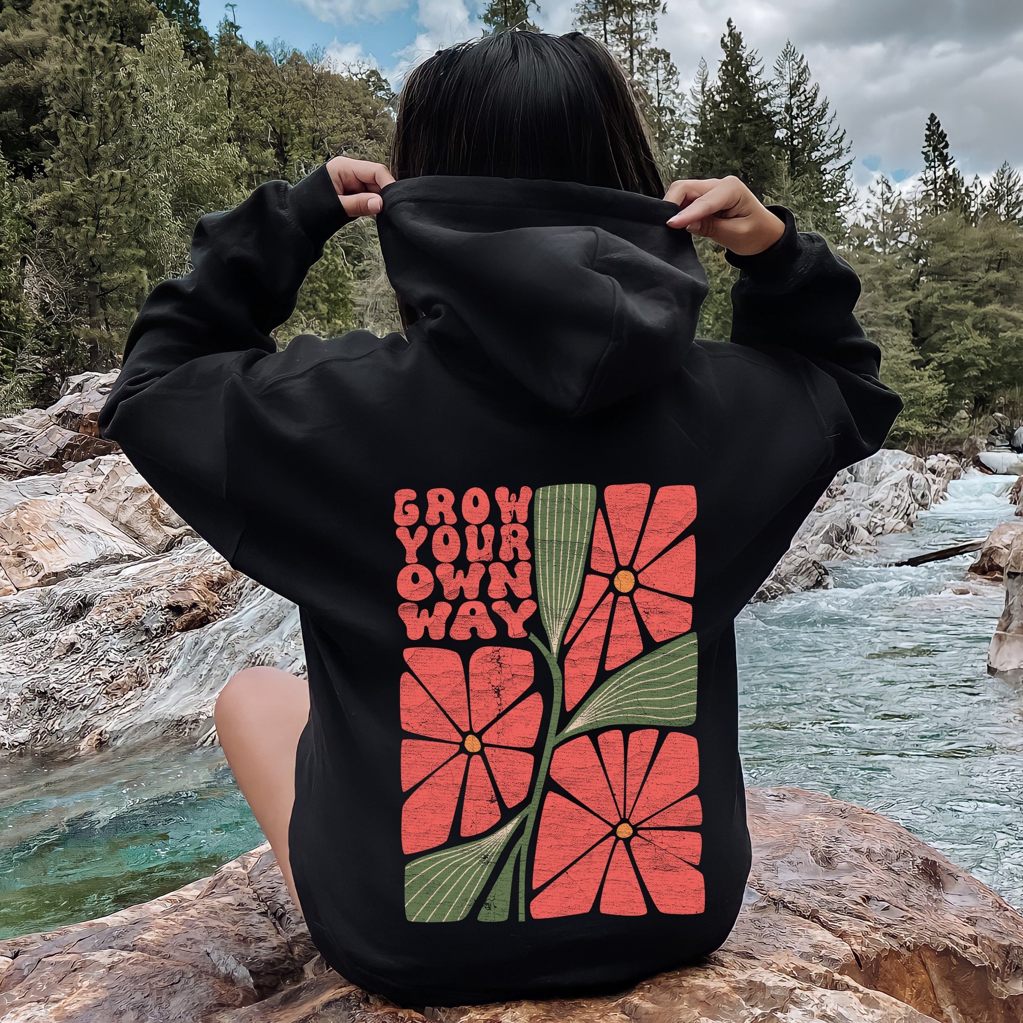 Grow Your Own Way, Retro Flowers Graphic Hoodie