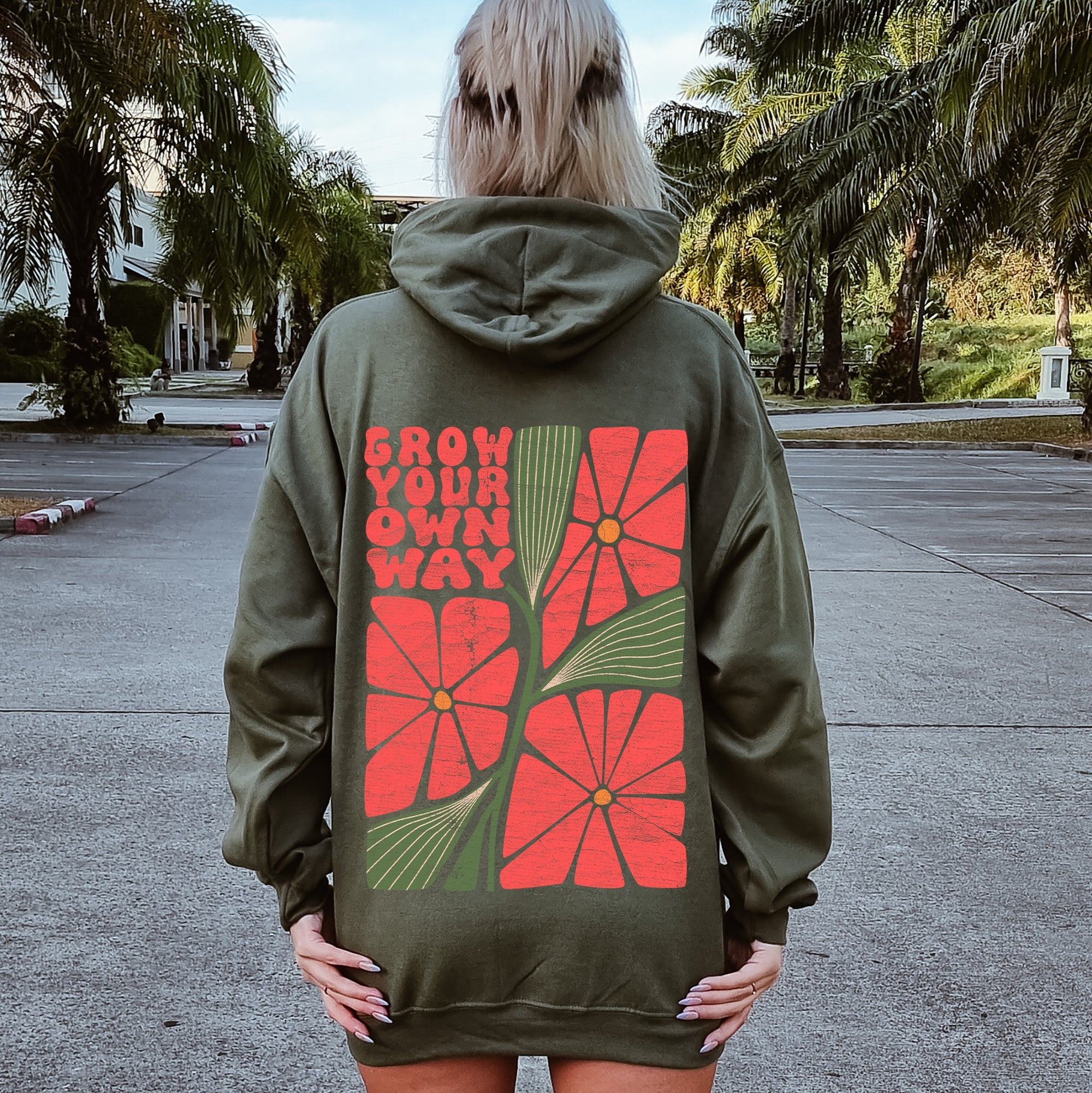 Grow Your Own Way, Retro Flowers Graphic Hoodie