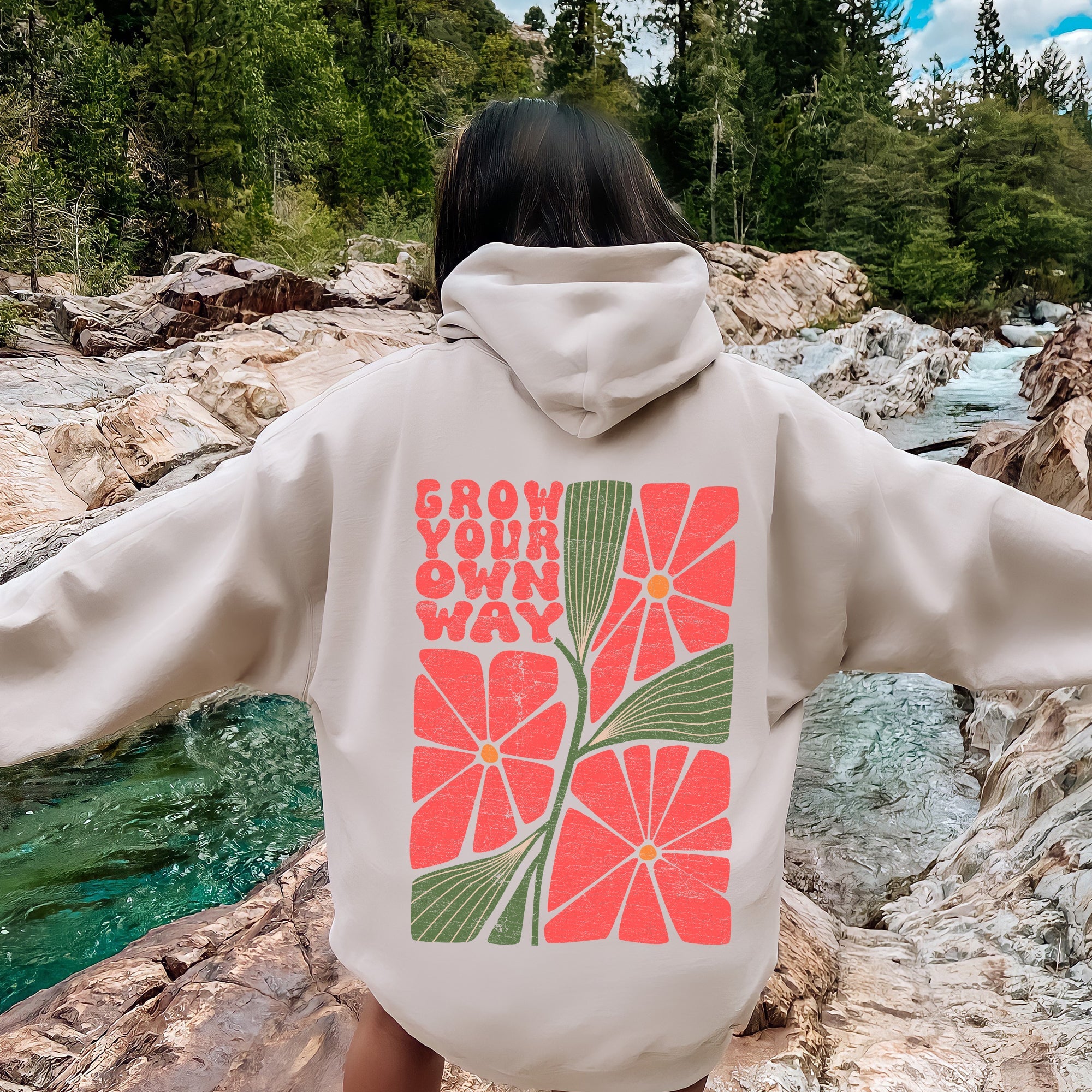Grow Your Own Way, Retro Flowers Graphic Hoodie