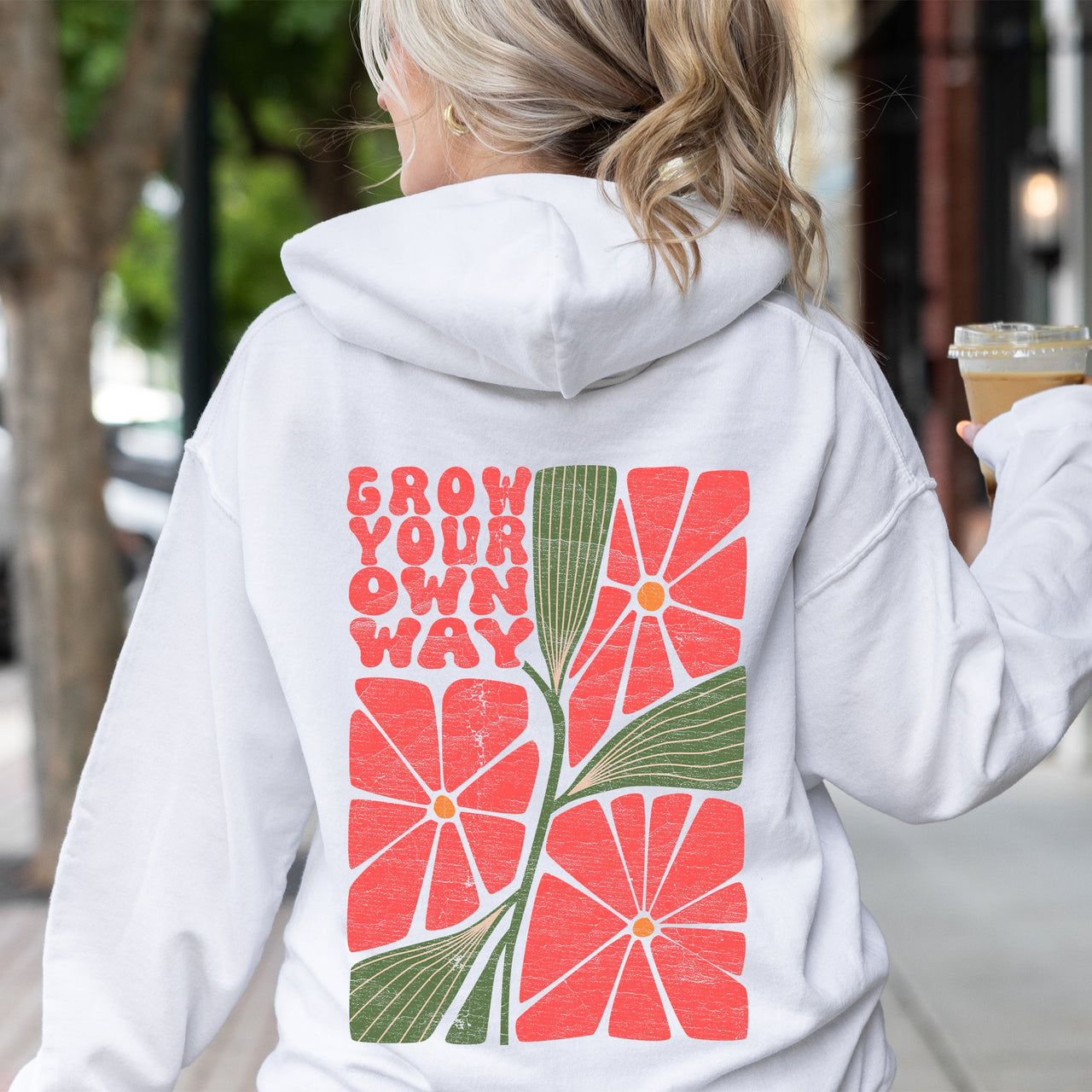 Grow Your Own Way, Retro Flowers Graphic Hoodie