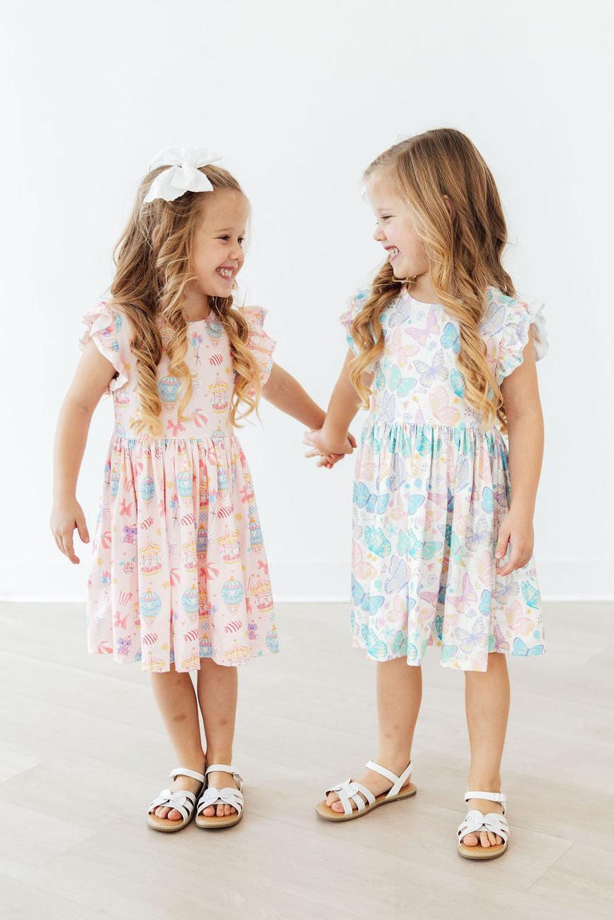 Fluttering Butterflies Flutter Sleeve Twirl Dress