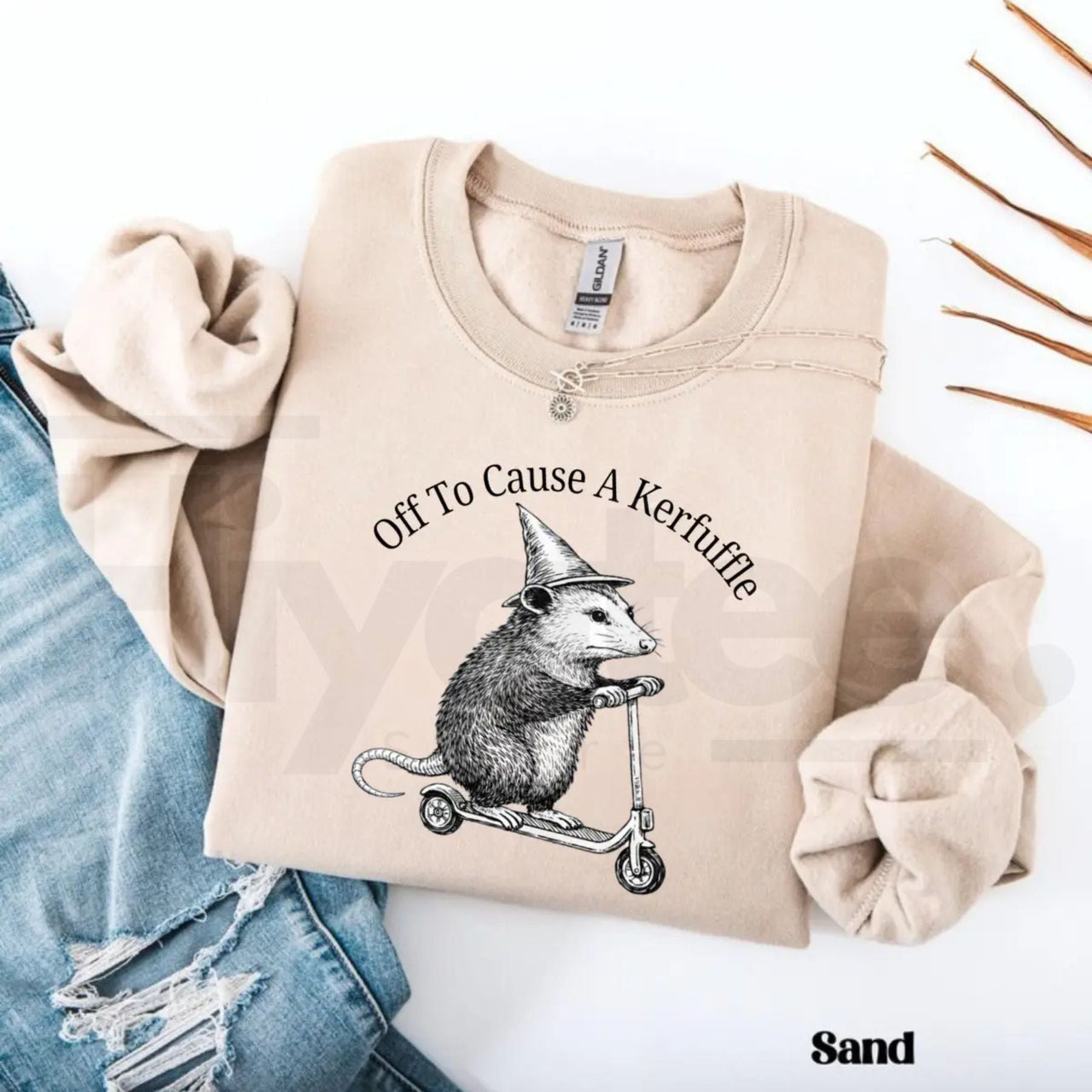 Off To Cause A Kerfuffle Sweatshirt: Funny Opossum Scooter Mental Health Sweater