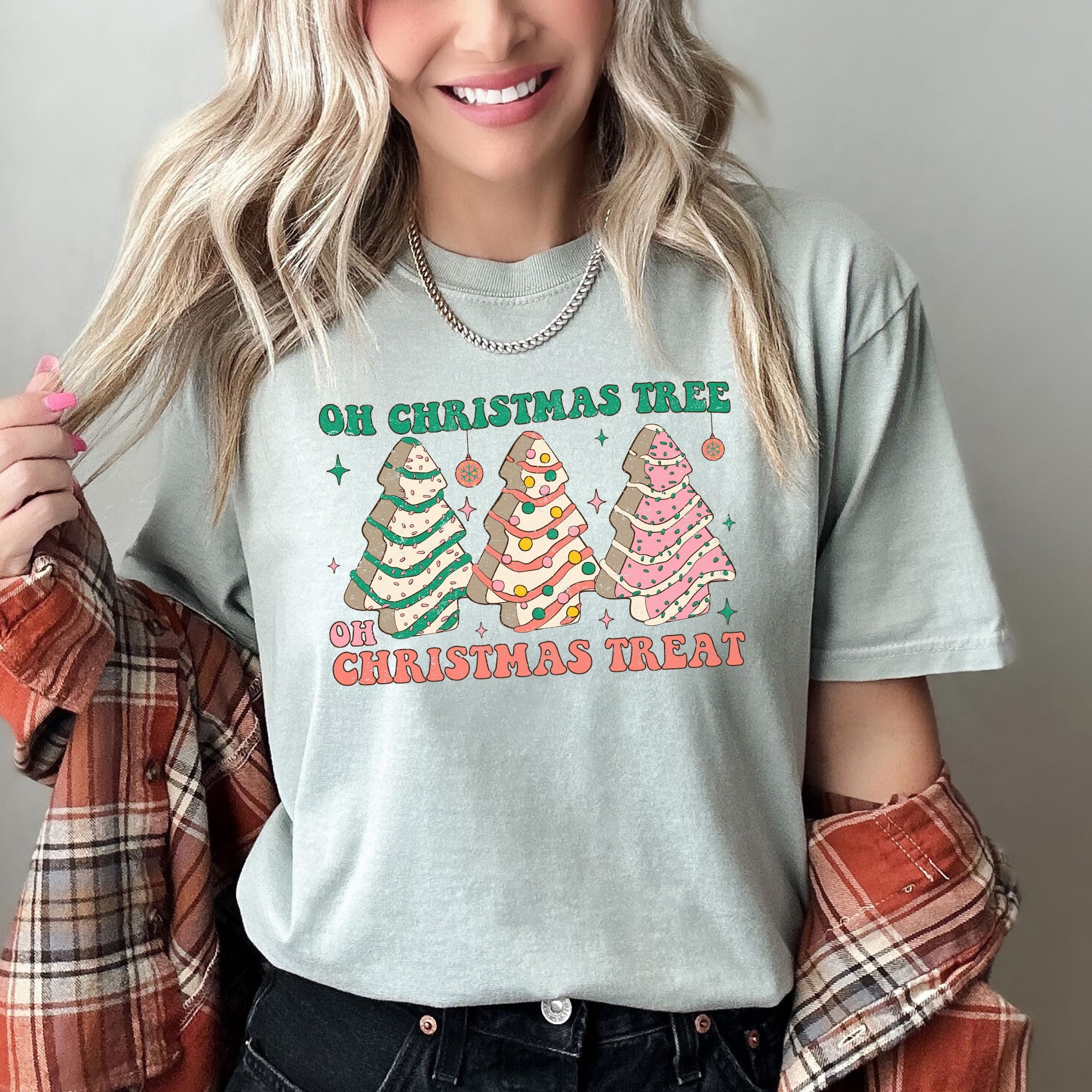 Oh Christmas Tree Treat Snack Little Debbie Nostalgic Holiday Dessert Memory Lane Comfort Colors Tee