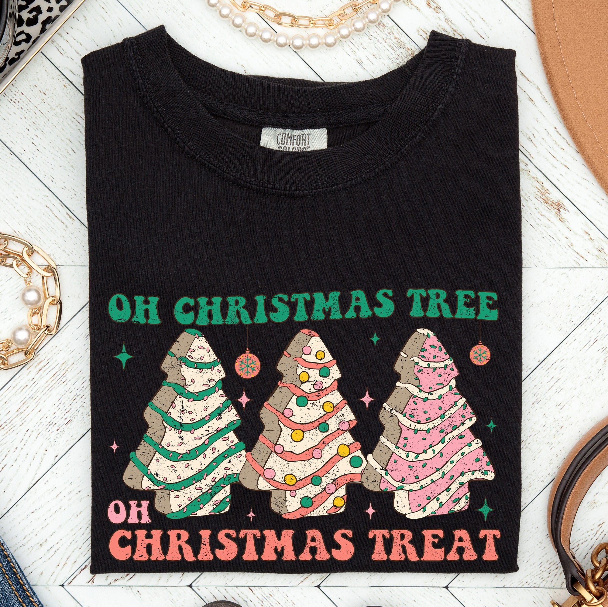 Oh Christmas Tree Treat Snack Little Debbie Nostalgic Holiday Dessert Memory Lane Comfort Colors Tee