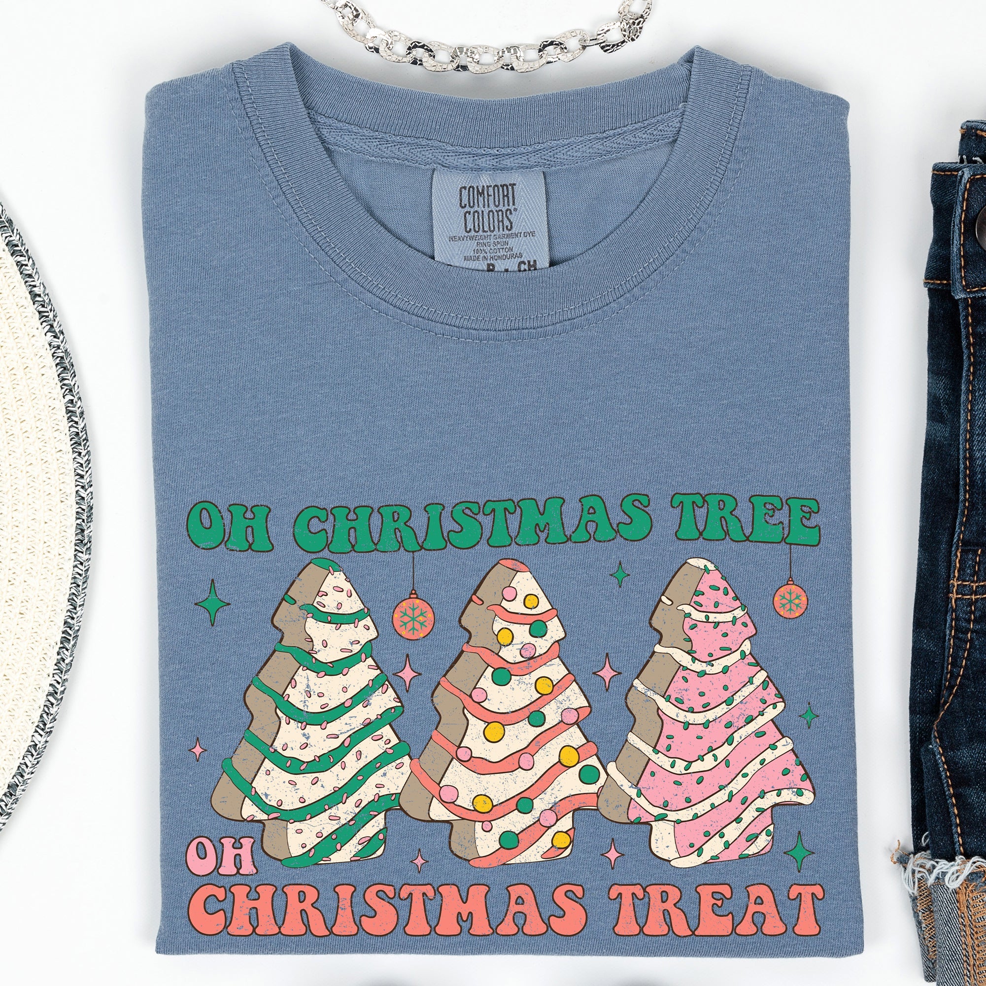 Oh Christmas Tree Treat Snack Little Debbie Nostalgic Holiday Dessert Memory Lane Comfort Colors Tee