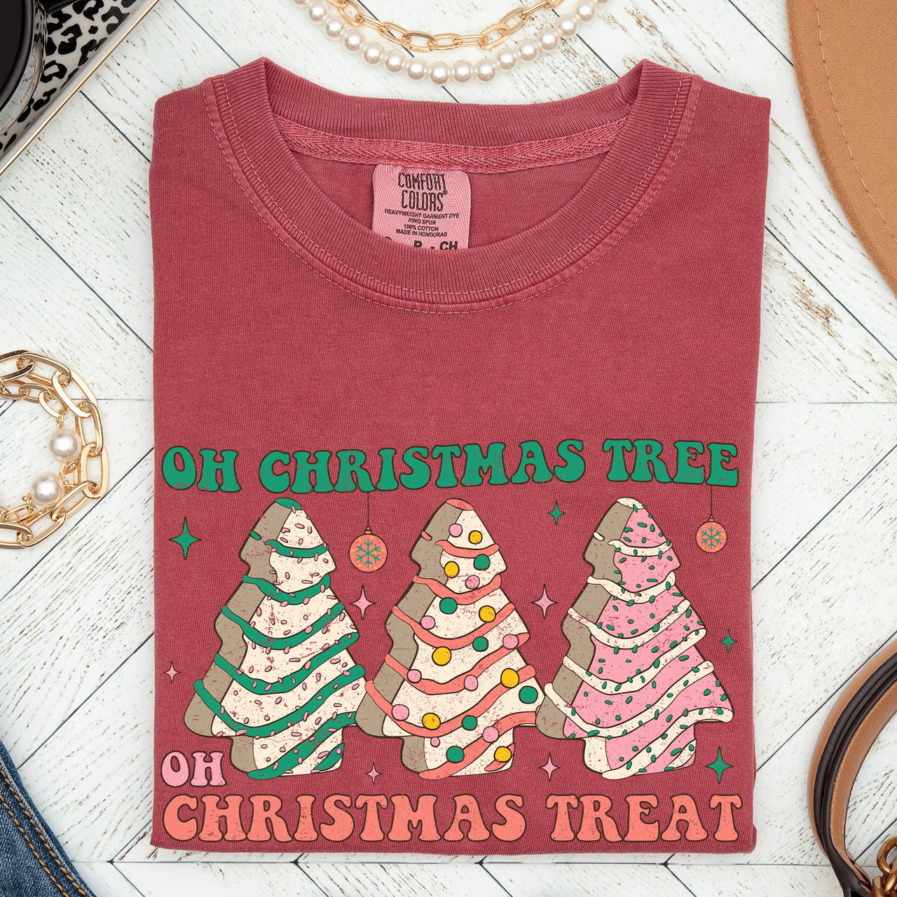 Oh Christmas Tree Treat Snack Little Debbie Nostalgic Holiday Dessert Memory Lane Comfort Colors Tee