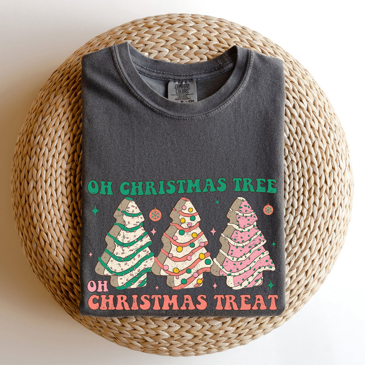 Oh Christmas Tree Treat Snack Little Debbie Nostalgic Holiday Dessert Memory Lane Comfort Colors Tee