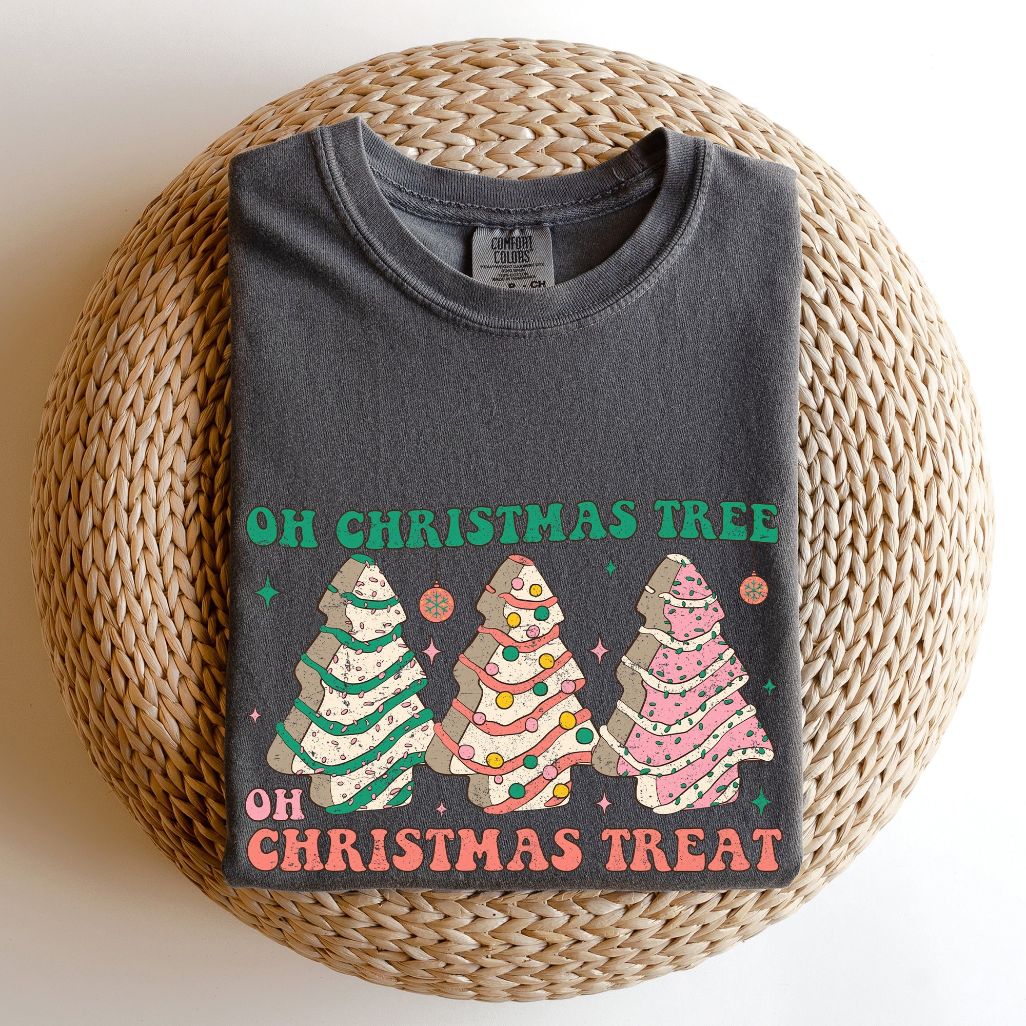 Oh Christmas Tree Treat Snack Little Debbie Nostalgic Holiday Dessert Memory Lane Comfort Colors Tee