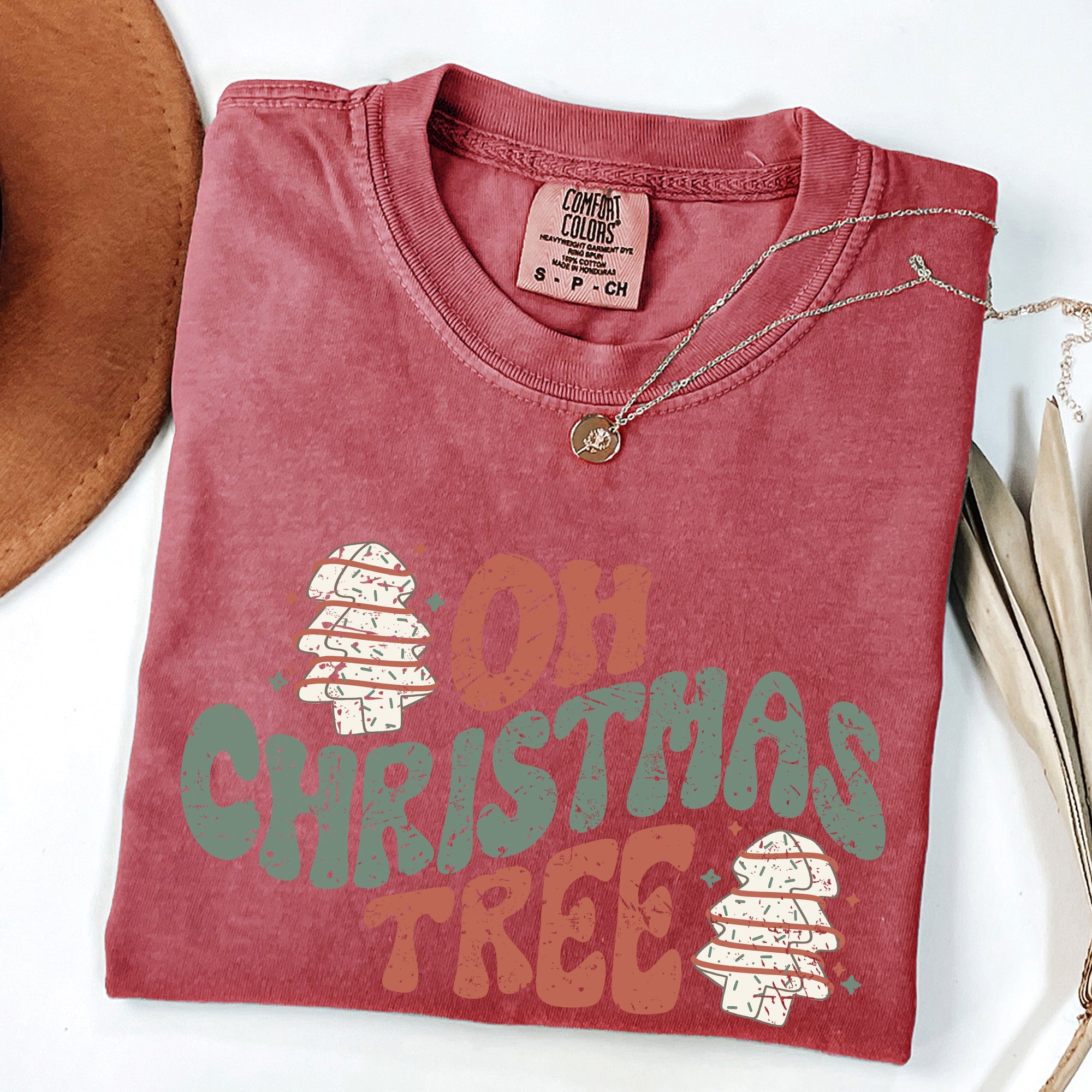 Oh Christmas Tree Cakes Snacks Winter Santa Xmas Cheerful Holiday Comfort Colors Tee