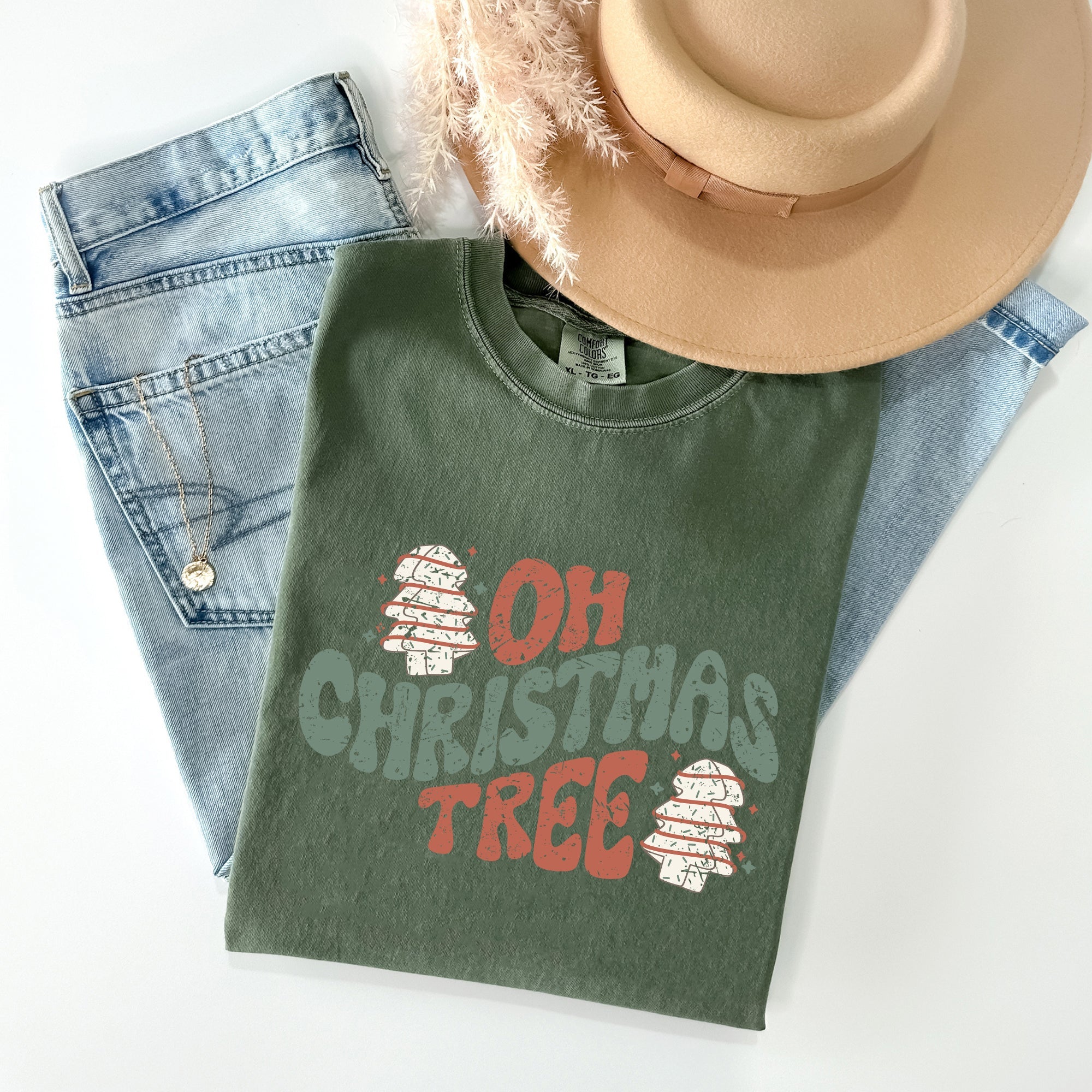 Oh Christmas Tree Cakes Snacks Winter Santa Xmas Cheerful Holiday Comfort Colors Tee
