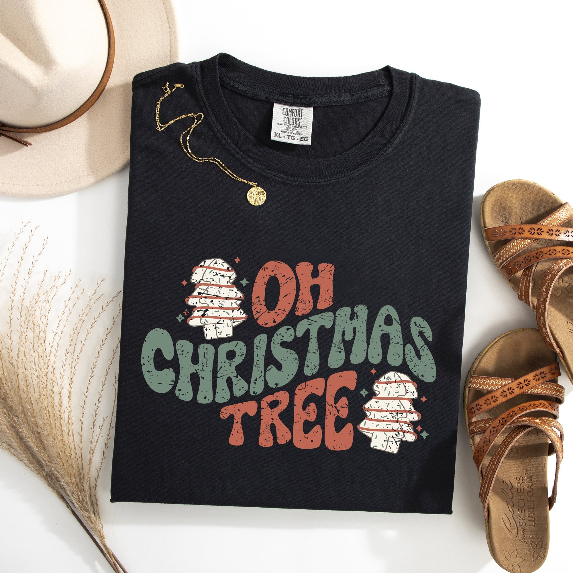 Oh Christmas Tree Cakes Snacks Winter Santa Xmas Cheerful Holiday Comfort Colors Tee