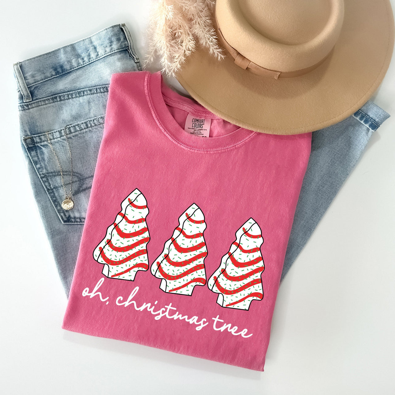 Oh Christmas Tree Cakes Winter Snacks Santa Snow Xmas Holiday Cheer Collection Comfort Colors Tee
