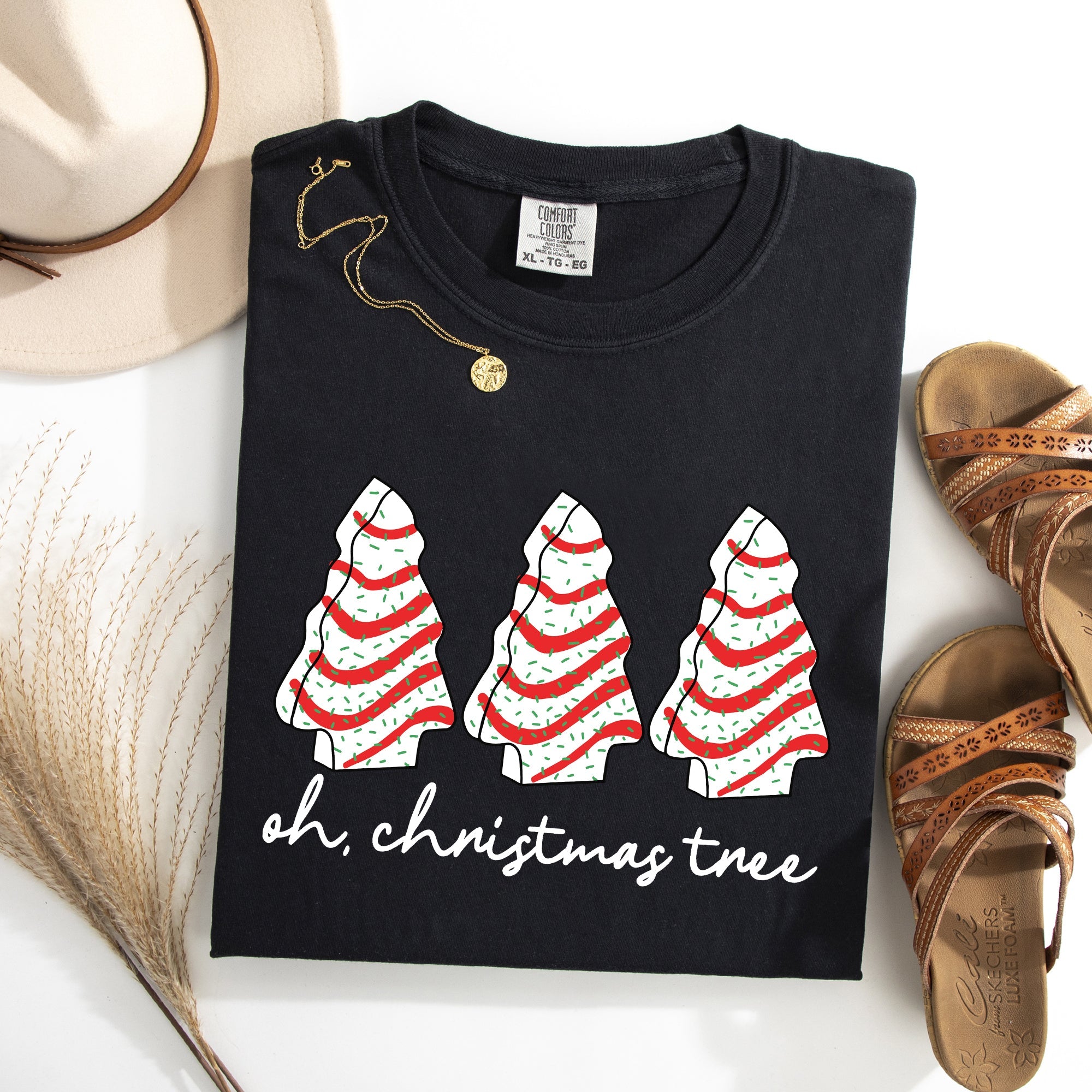 Oh Christmas Tree Cakes Winter Snacks Santa Snow Xmas Holiday Cheer Collection Comfort Colors Tee