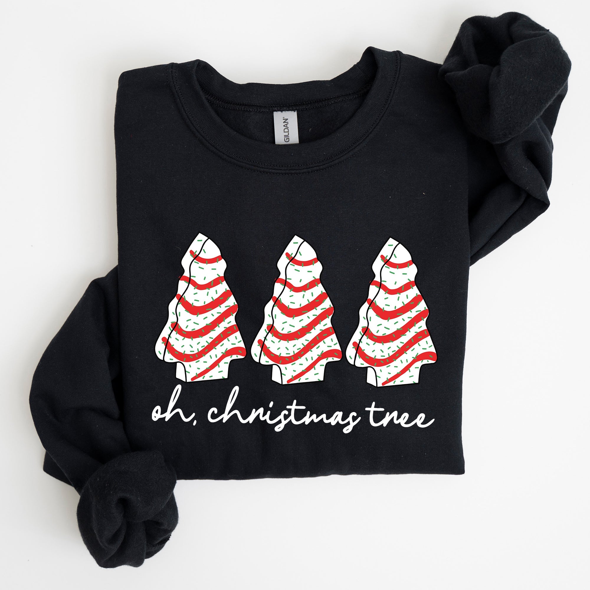 Oh Christmas Tree Cakes Winter Snacks Santa Snow Xmas Holiday Cheer Festive Sweatshirt