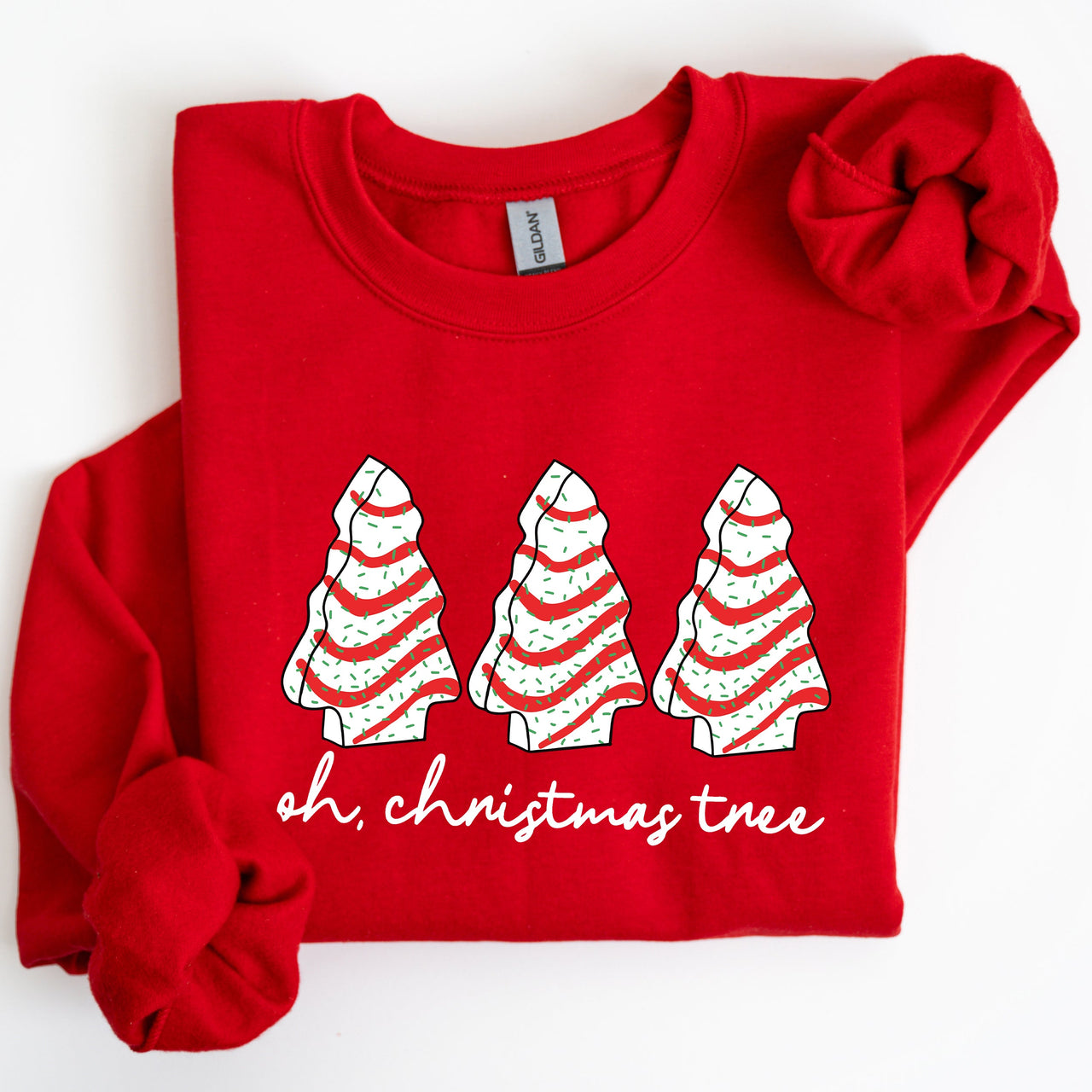 Oh Christmas Tree Cakes Winter Snacks Santa Snow Xmas Holiday Cheer Festive Sweatshirt