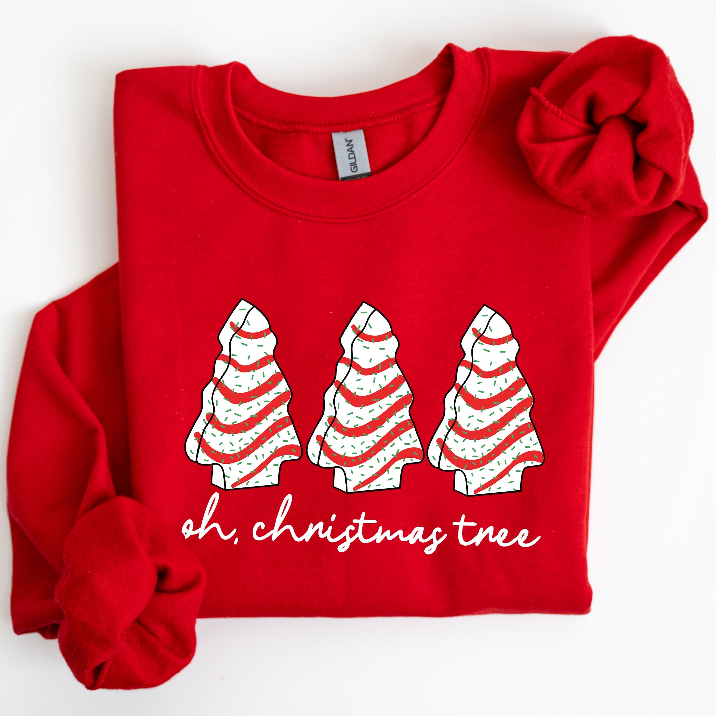 Oh Christmas Tree Cakes Winter Snacks Santa Snow Xmas Holiday Cheer Festive Sweatshirt