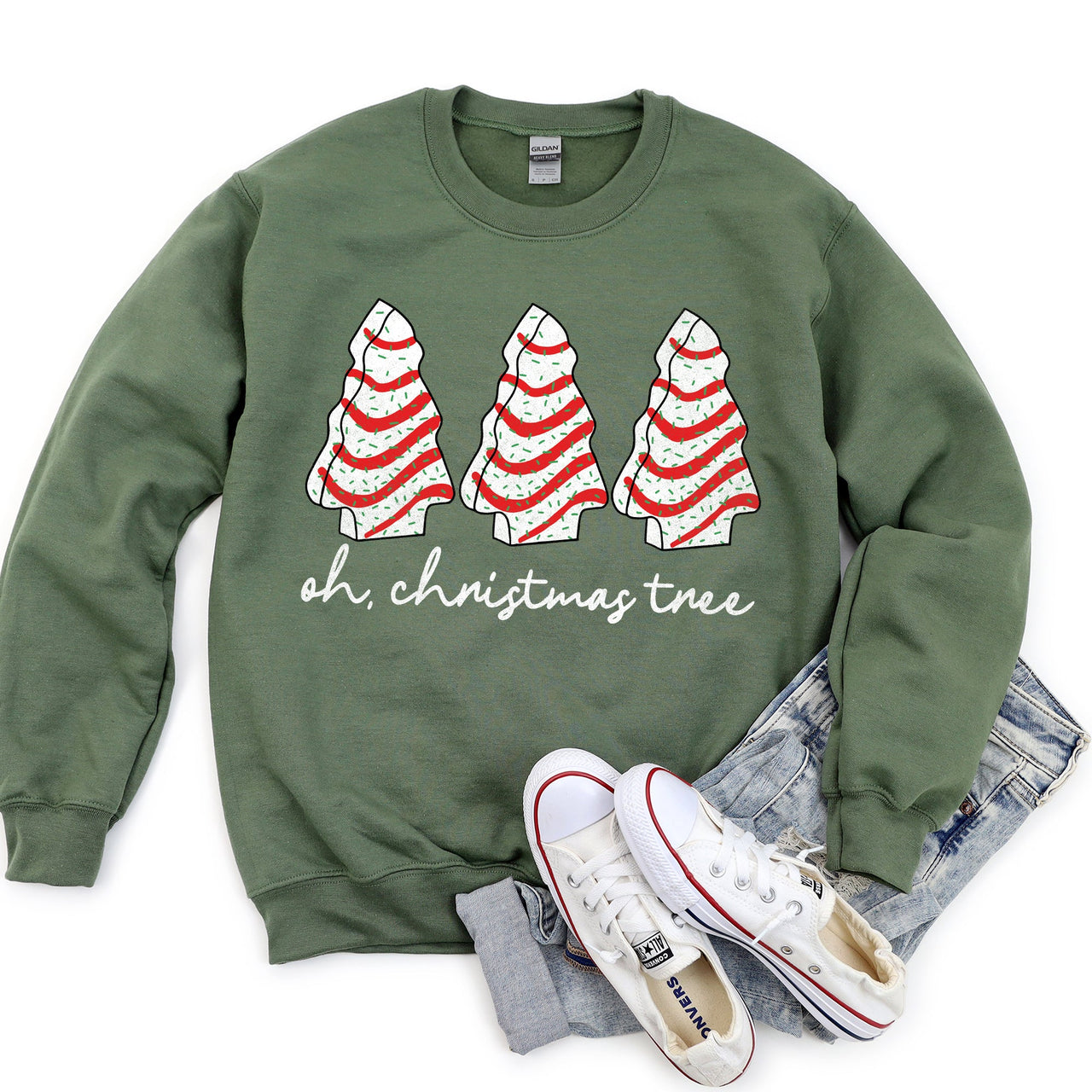 Oh Christmas Tree Snack Little Debbie Christmas Festive Print Vintage Sweatshirt