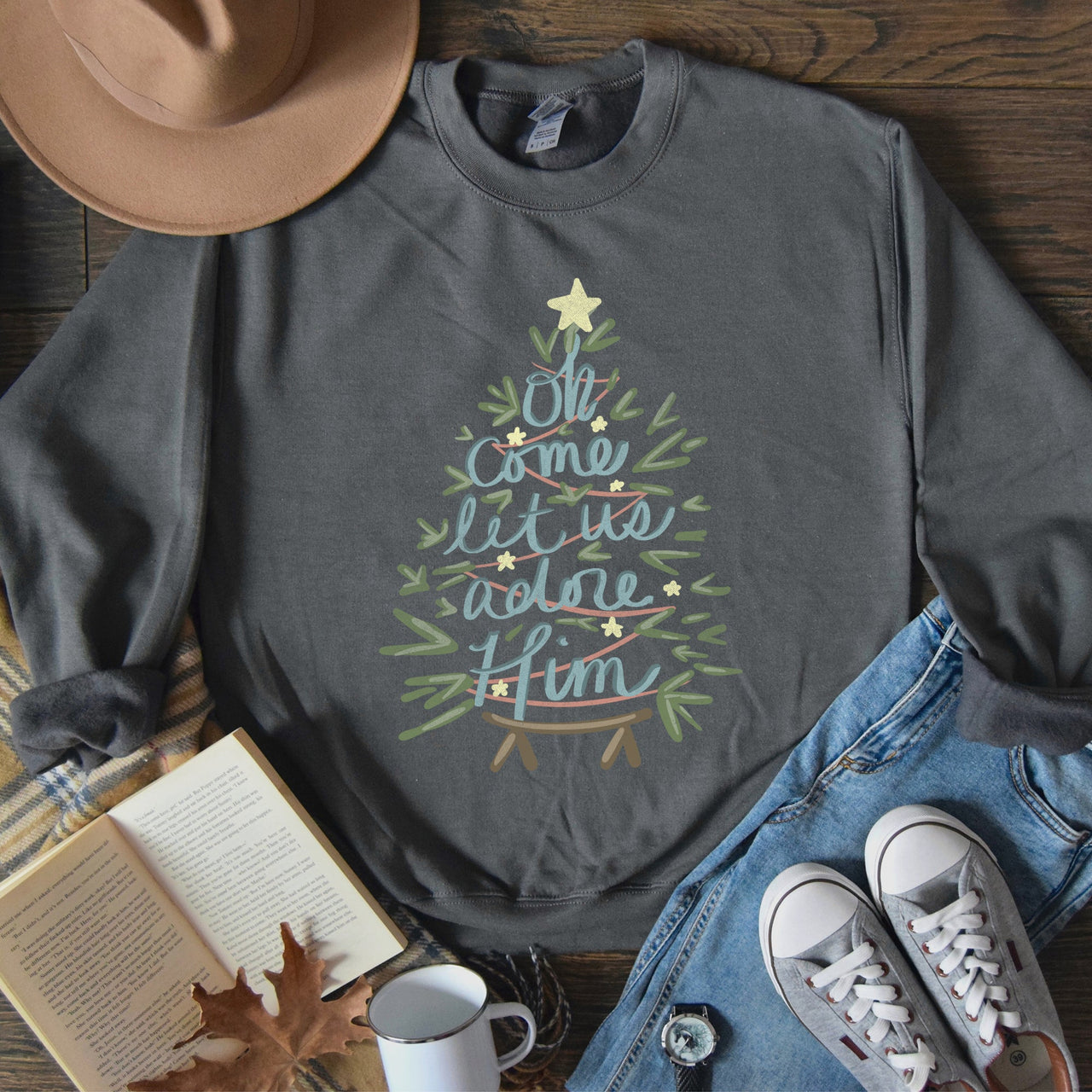 Oh Come Let Us Adore Him Christmas Carol Religious Hymn Christian Faith Sweatshirt