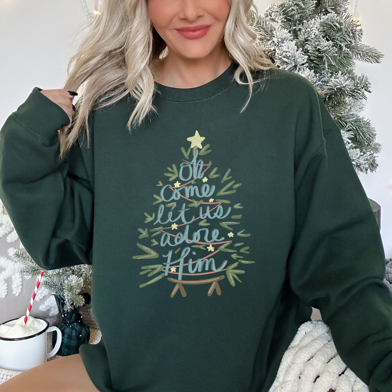 Oh Come Let Us Adore Him Christmas Carol Religious Hymn Christian Faith Sweatshirt