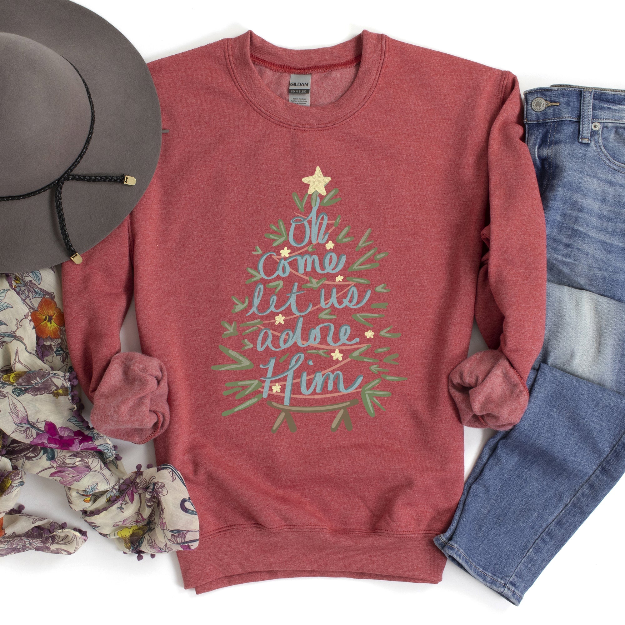 Oh Come Let Us Adore Him Christmas Carol Religious Hymn Christian Faith Sweatshirt