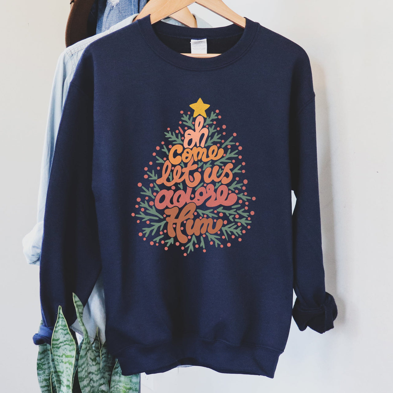 Oh Come Let Us Adore Him, Retro Sign Christmas Sweatshirt