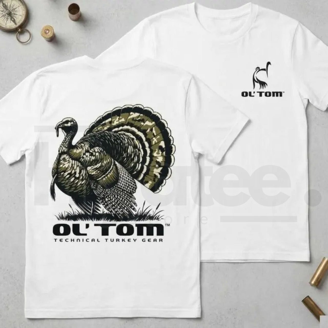 Ol' Tom Turkey Hunting 2-Sider – Strutting Wild Turkey Gobbler Vintage Back Graphic