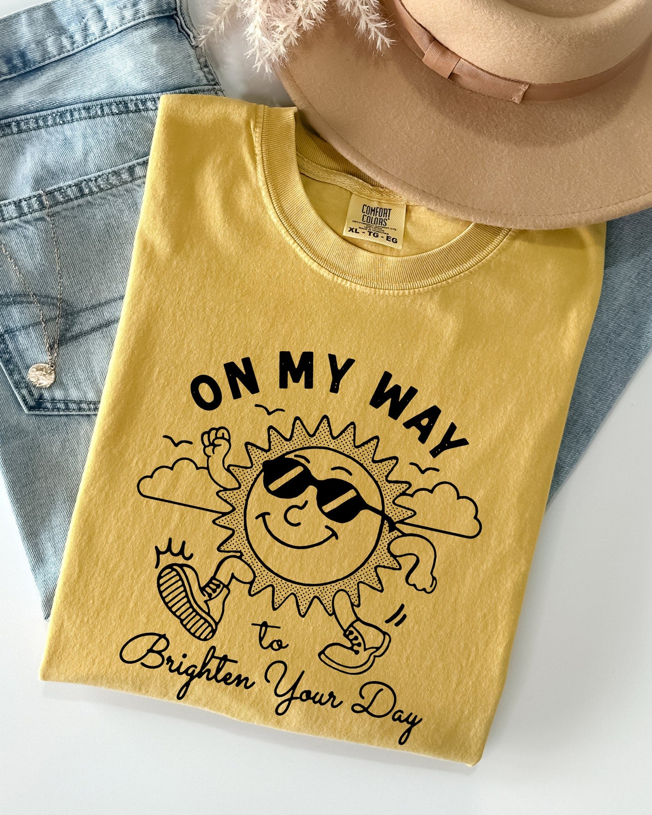 On My Way To Brighten Your Day Sunshine Summer Vibes Positivity Mental Health Comfort Colors Tee