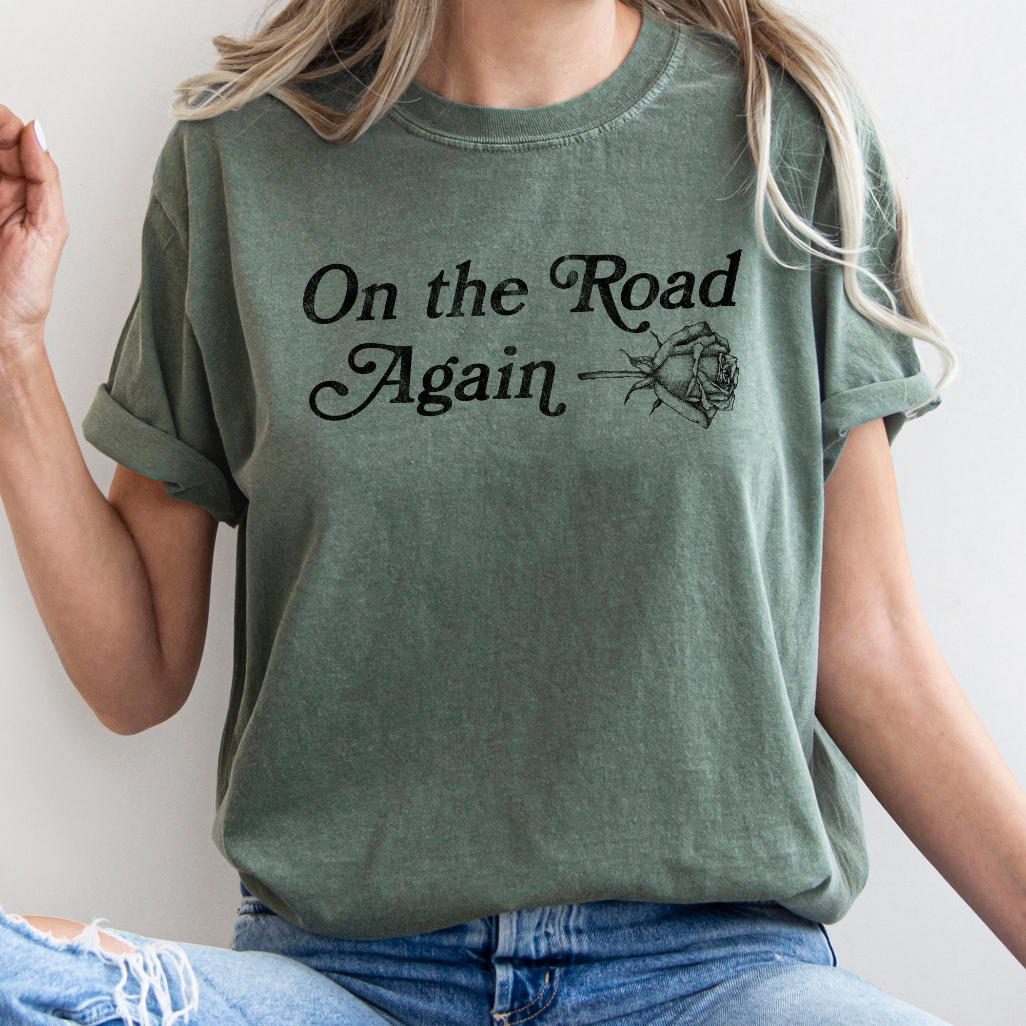 On The Road Again, Roses, Western, Cowboy, Willie Collection Edition Comfort Colors Tee