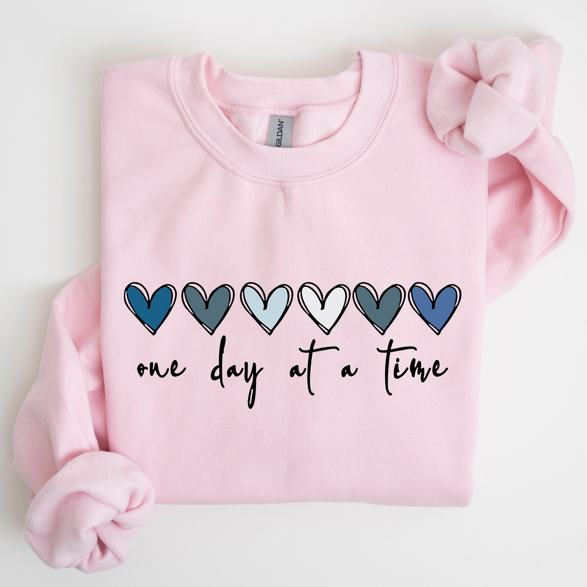 One Day At A Time Mental Health Wellness Hearts Supportive Wellbeing Message Sweatshirt