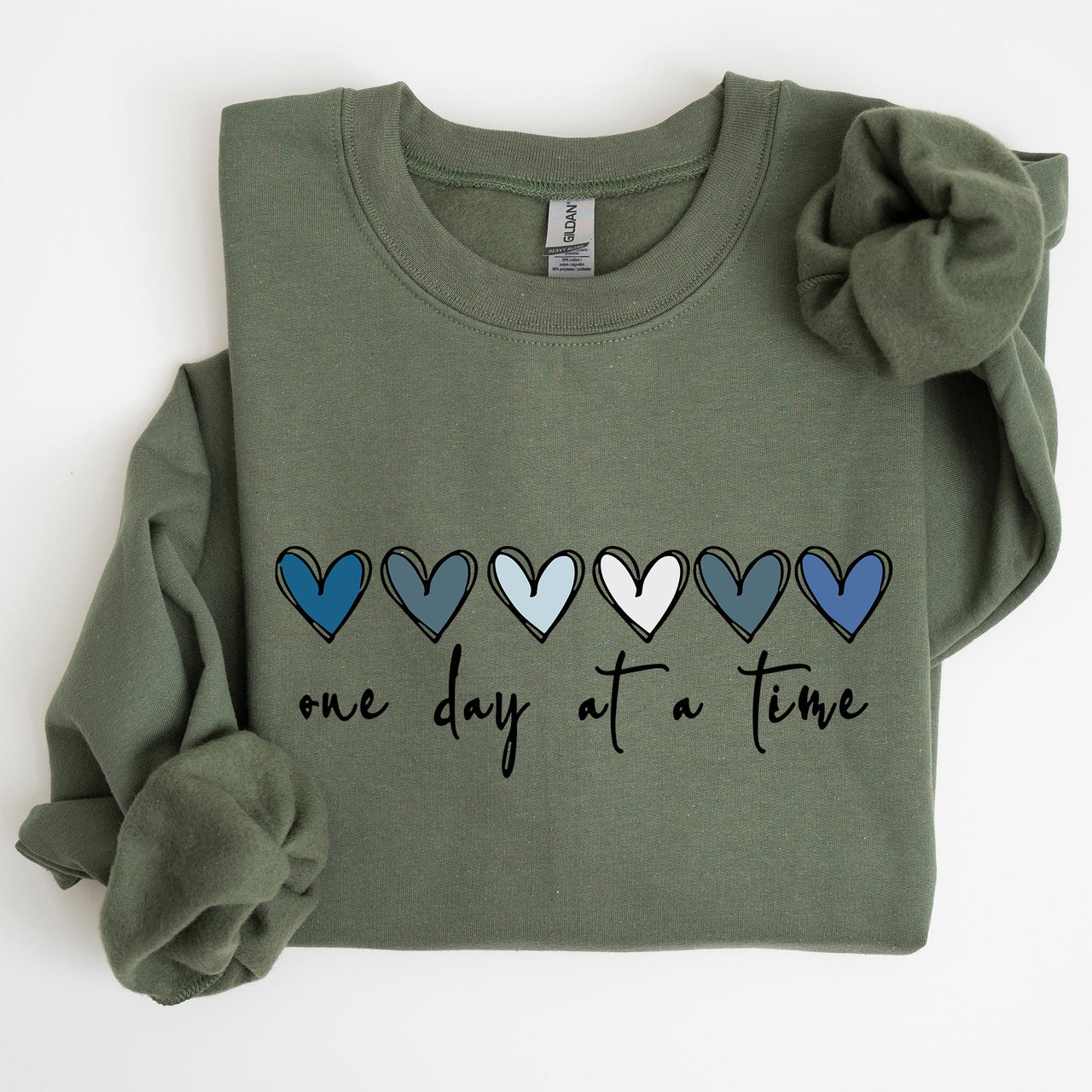 One Day At A Time Mental Health Wellness Hearts Supportive Wellbeing Message Sweatshirt