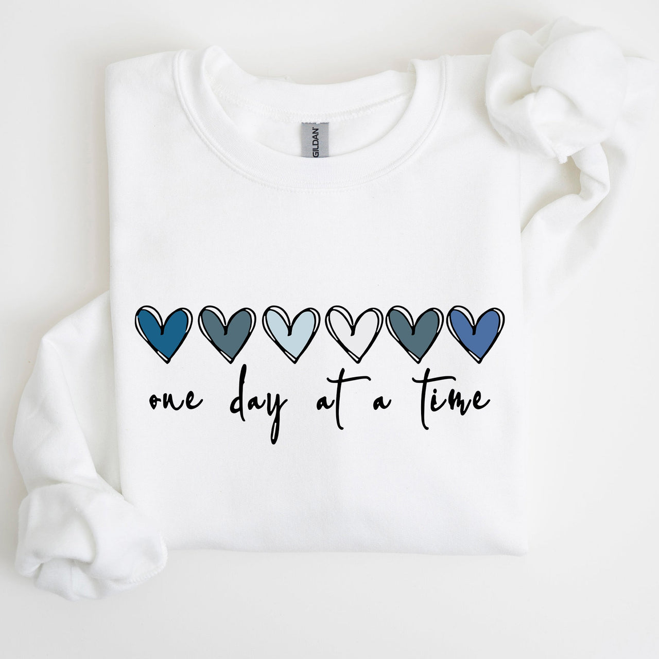 One Day At A Time Mental Health Wellness Hearts Supportive Wellbeing Message Sweatshirt
