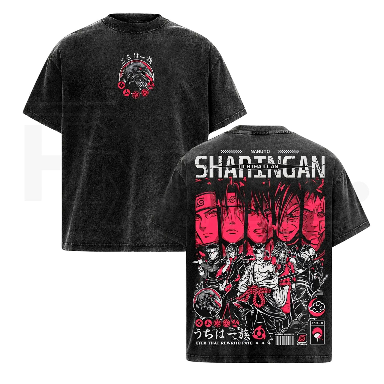 Otaku Lux Uchiha Clan Sharingan Vintage Washed Tee – Heavy Cotton Oversized Subtle Anime Streetwear
