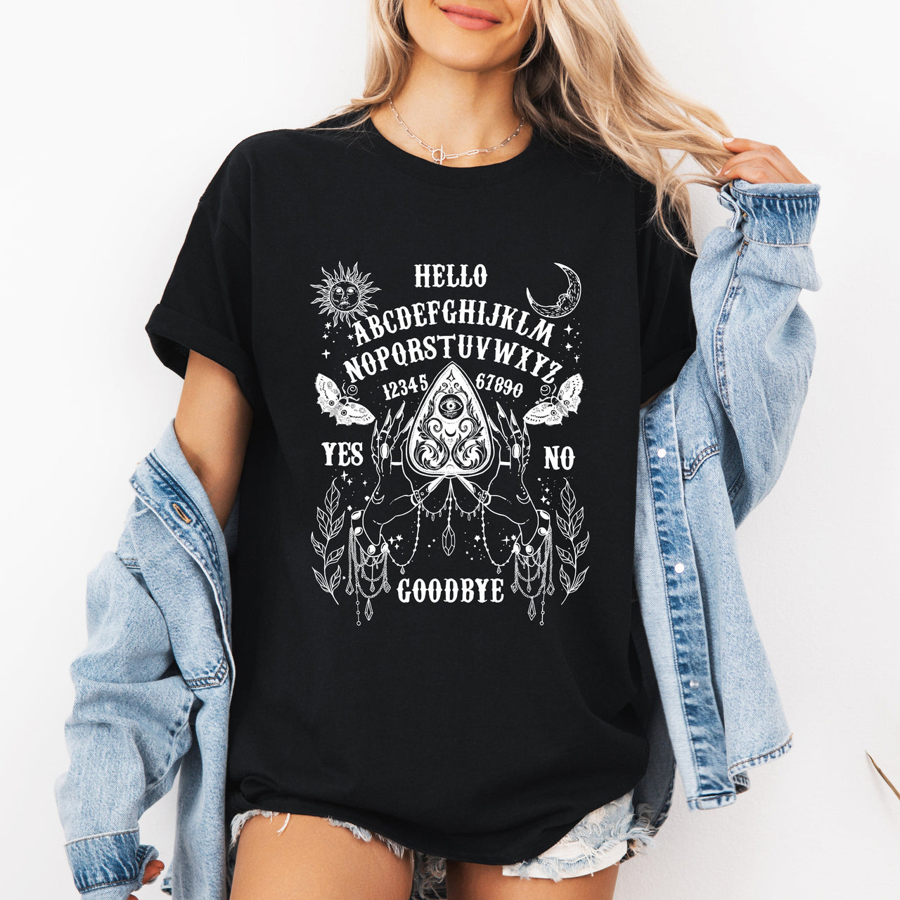 Ouija Board Spooky Tarot Halloween Witch Seance Mystic Occult Gothic Graphic Tee
