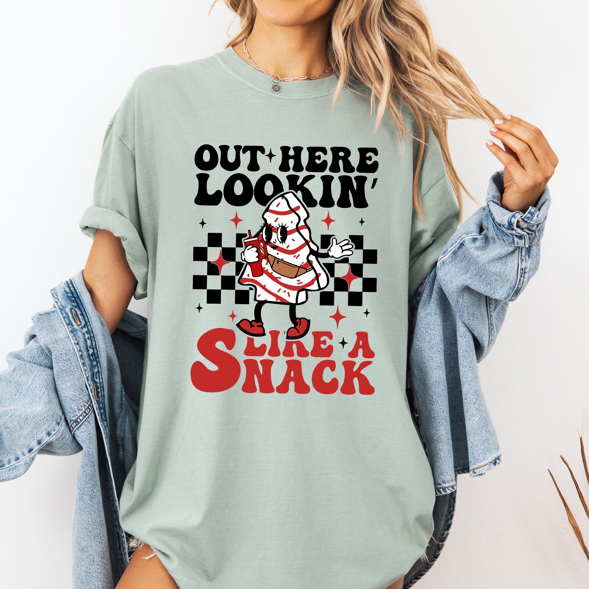 Out Here Lookin Like A Snack Christmas Cake Snow Xmas Santa Holiday Edition Comfort Colors Tee