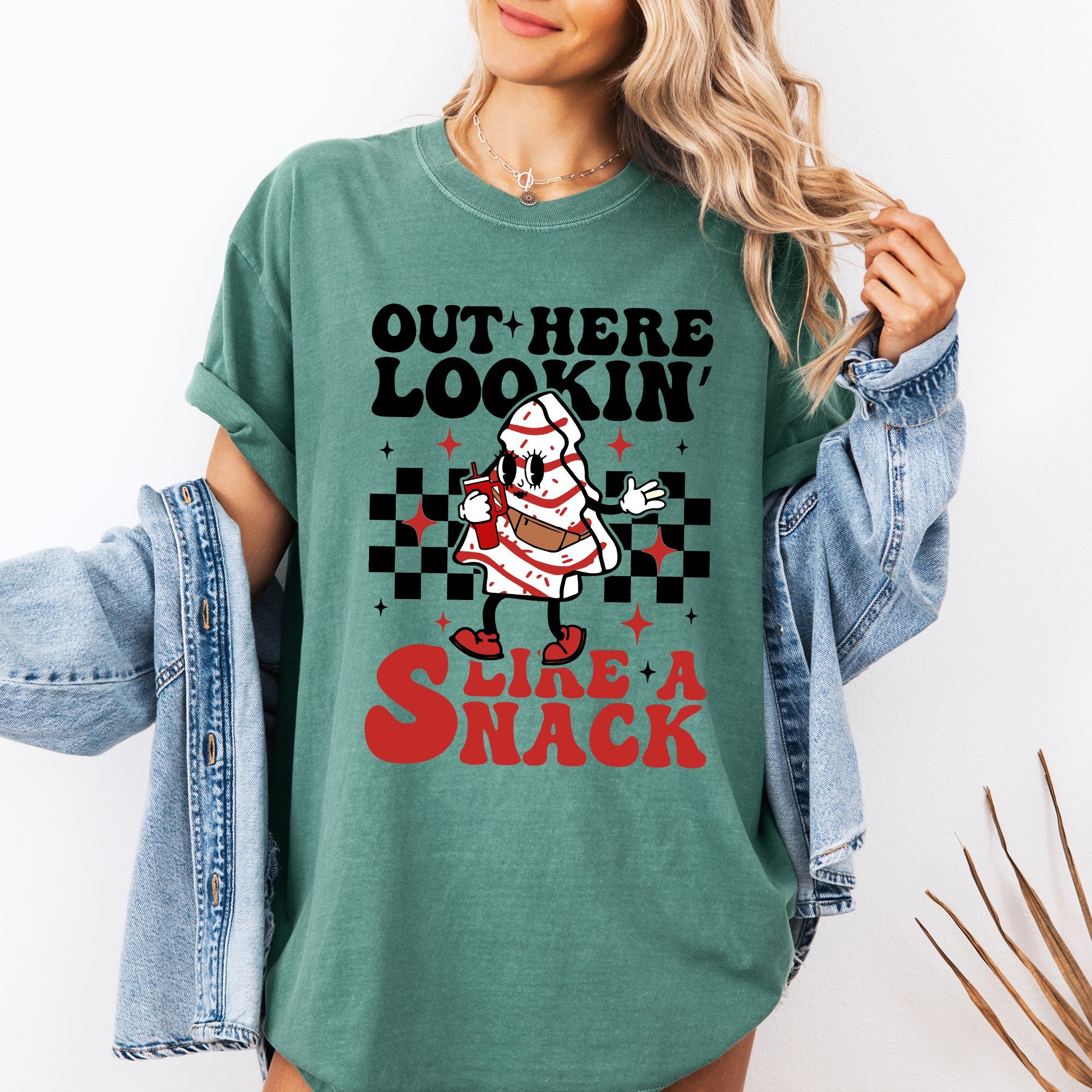 Out Here Lookin Like A Snack Christmas Cake Snow Xmas Santa Holiday Edition Comfort Colors Tee