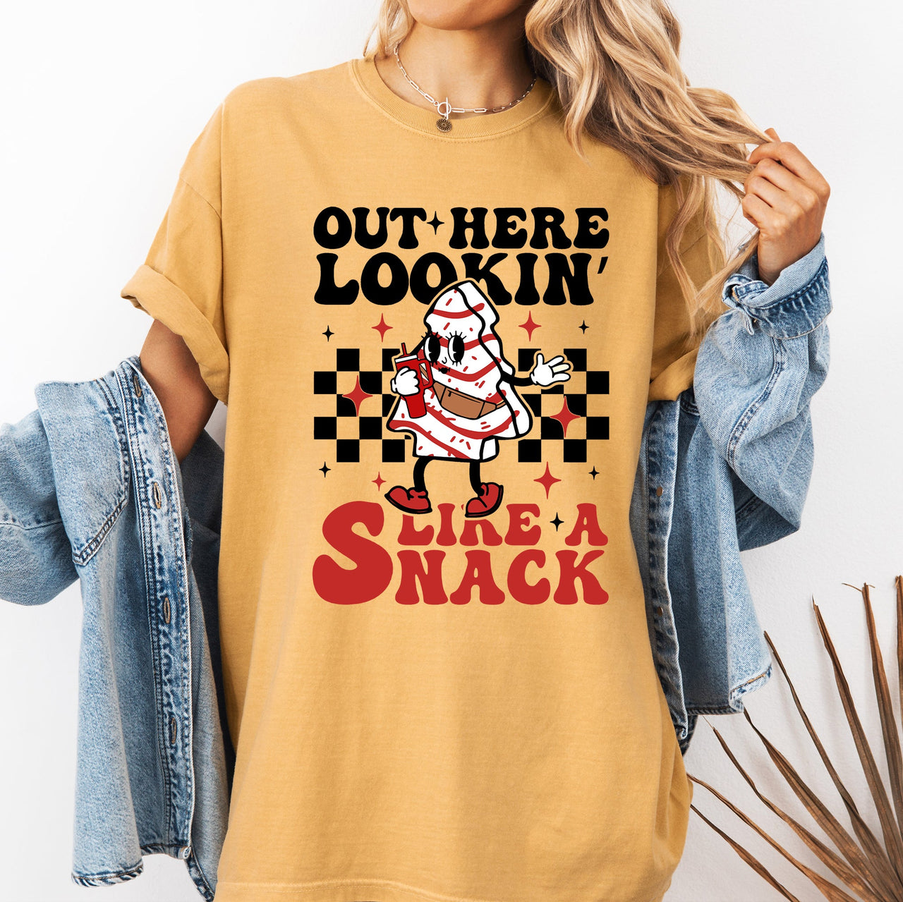 Out Here Lookin Like A Snack Christmas Cake Snow Xmas Santa Holiday Edition Comfort Colors Tee