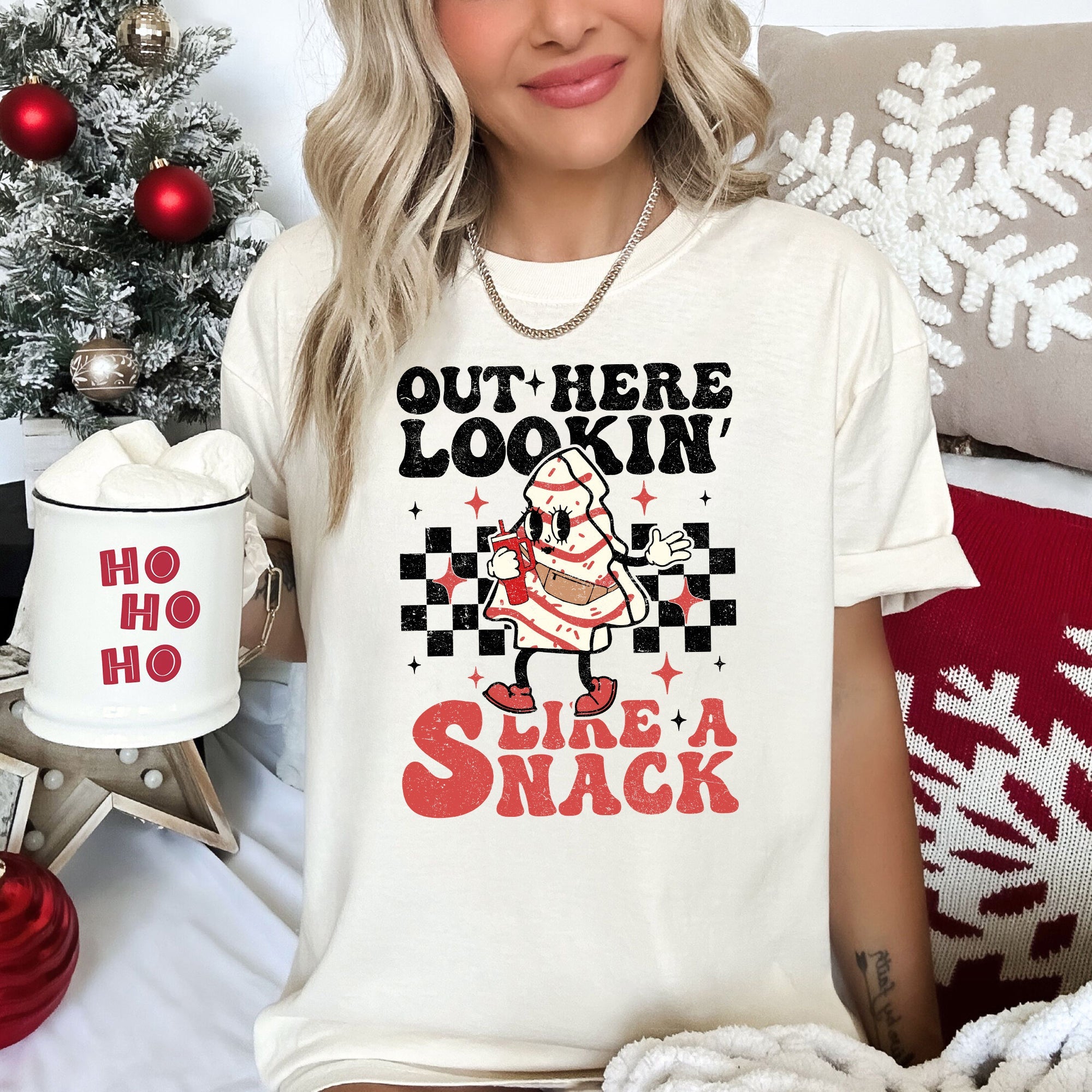 Out Here Lookin Like A Snack Little Debbie Plaid Christmas Tree Comfort Colors Tee
