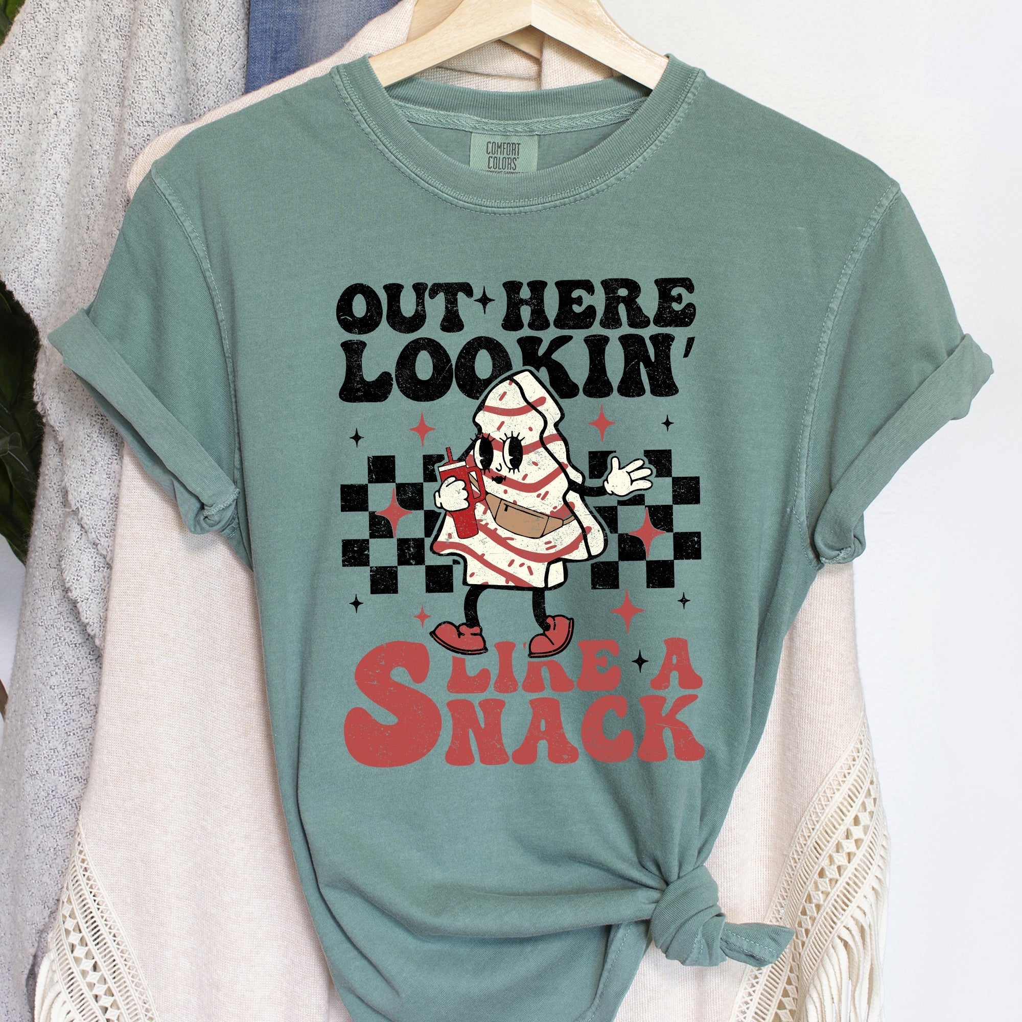 Out Here Lookin Like A Snack Little Debbie Plaid Christmas Tree Comfort Colors Tee