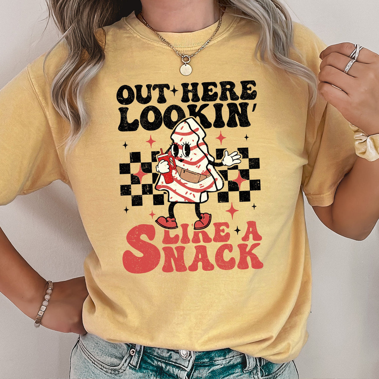 Out Here Lookin Like A Snack Little Debbie Plaid Christmas Tree Comfort Colors Tee